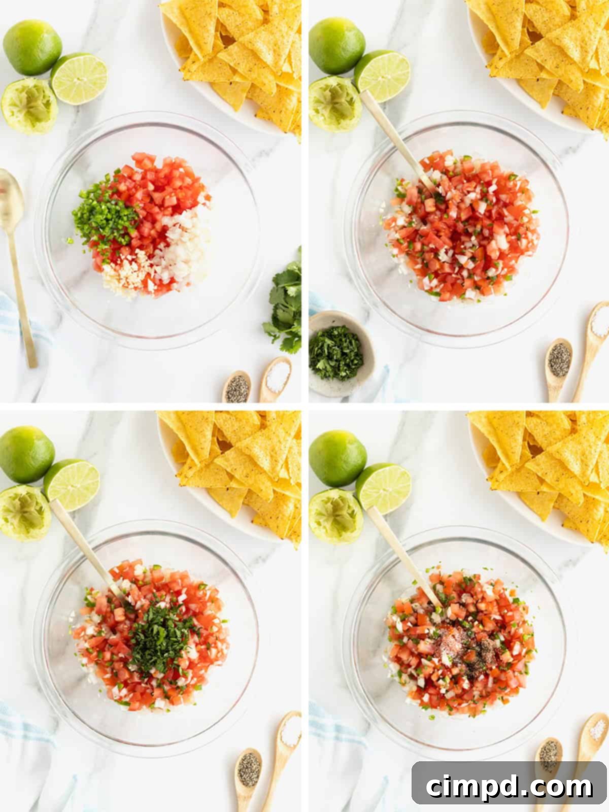 Steps to make pico de Gallo. 