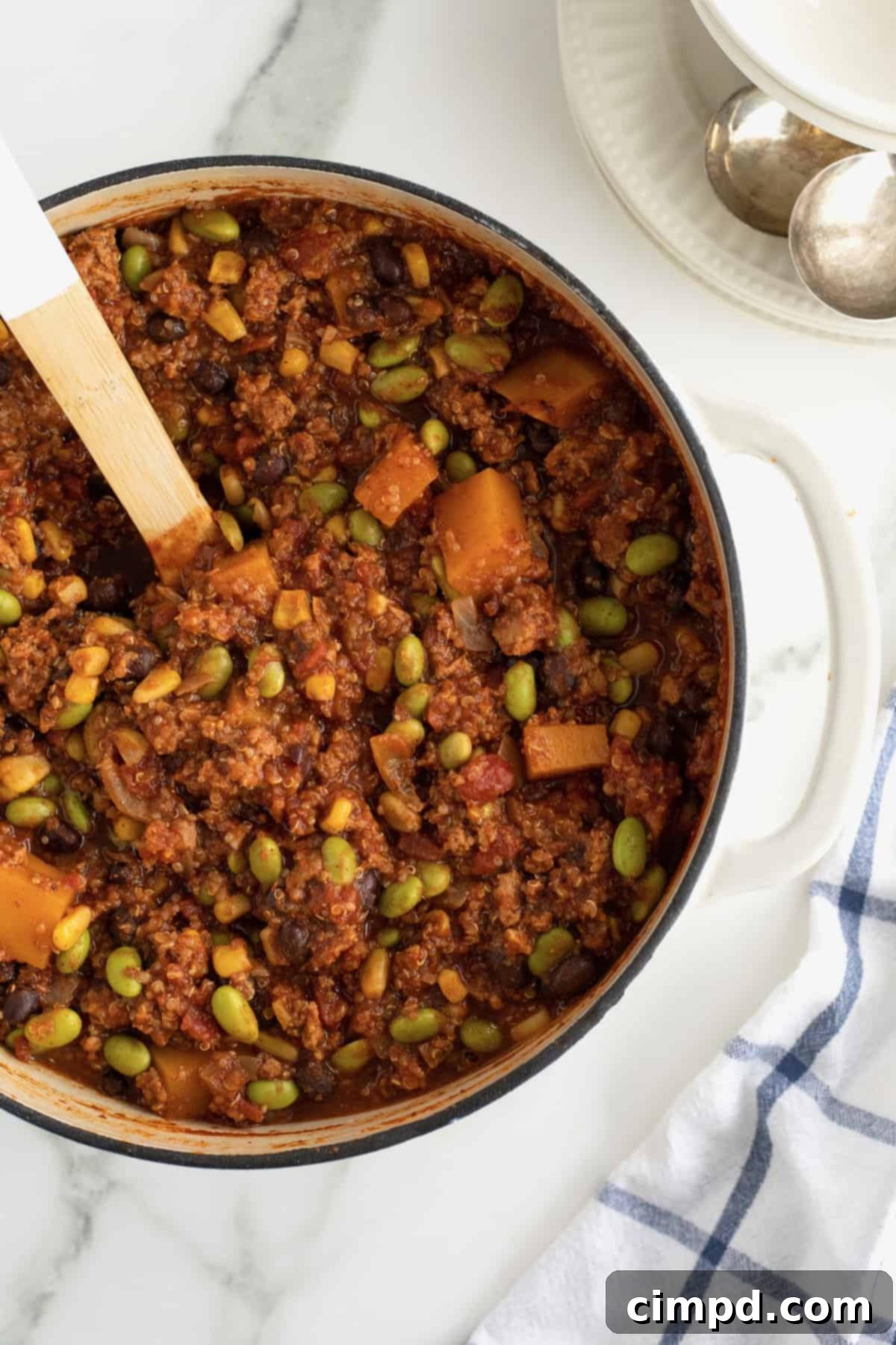 Healthy Turkey Quinoa Chili with Butternut Squash and Edamame
