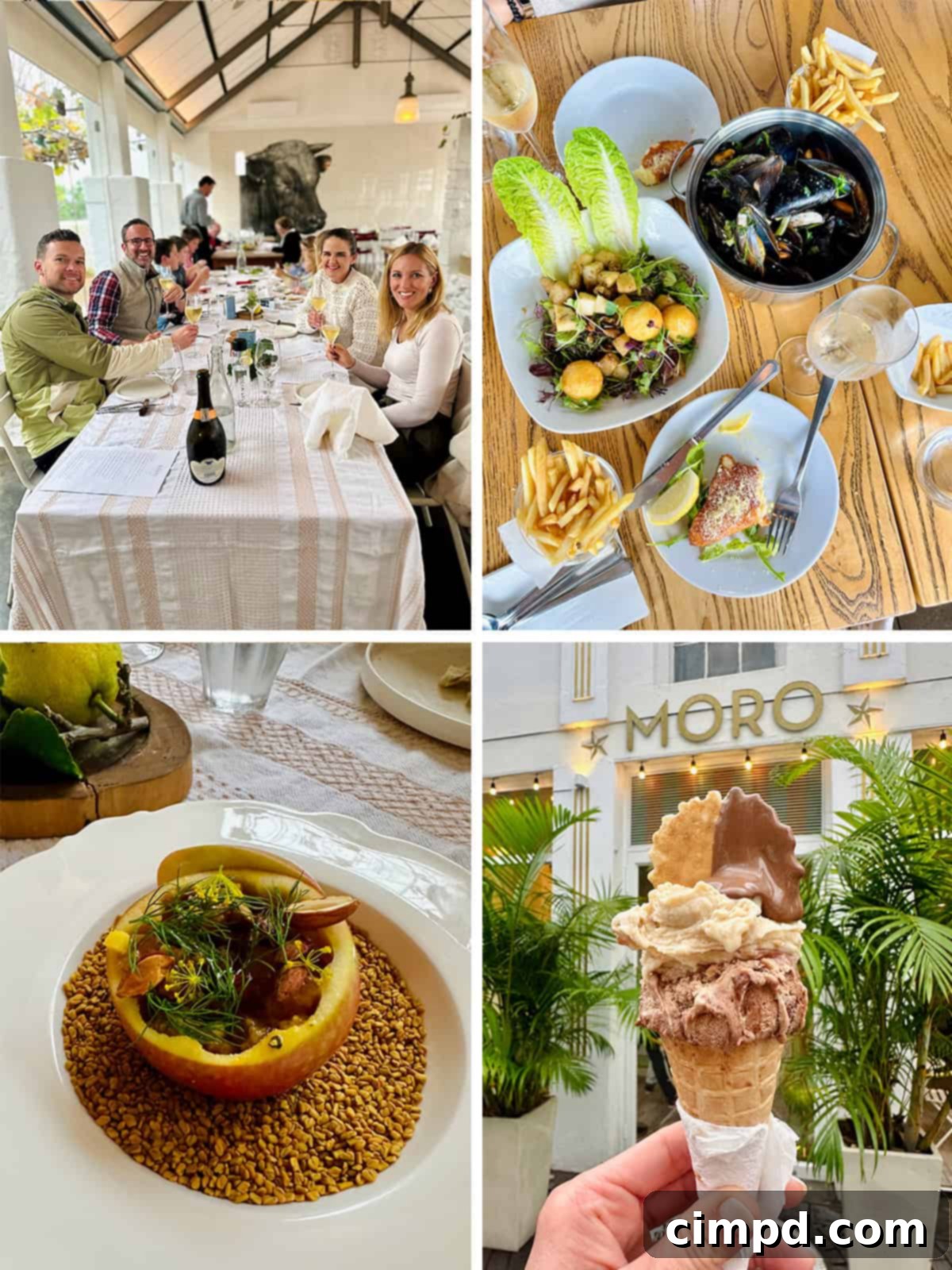 Exploring the Wonders of South Africa and Zambia 16 Capetown dining collage featuring various delicious meals and desserts.