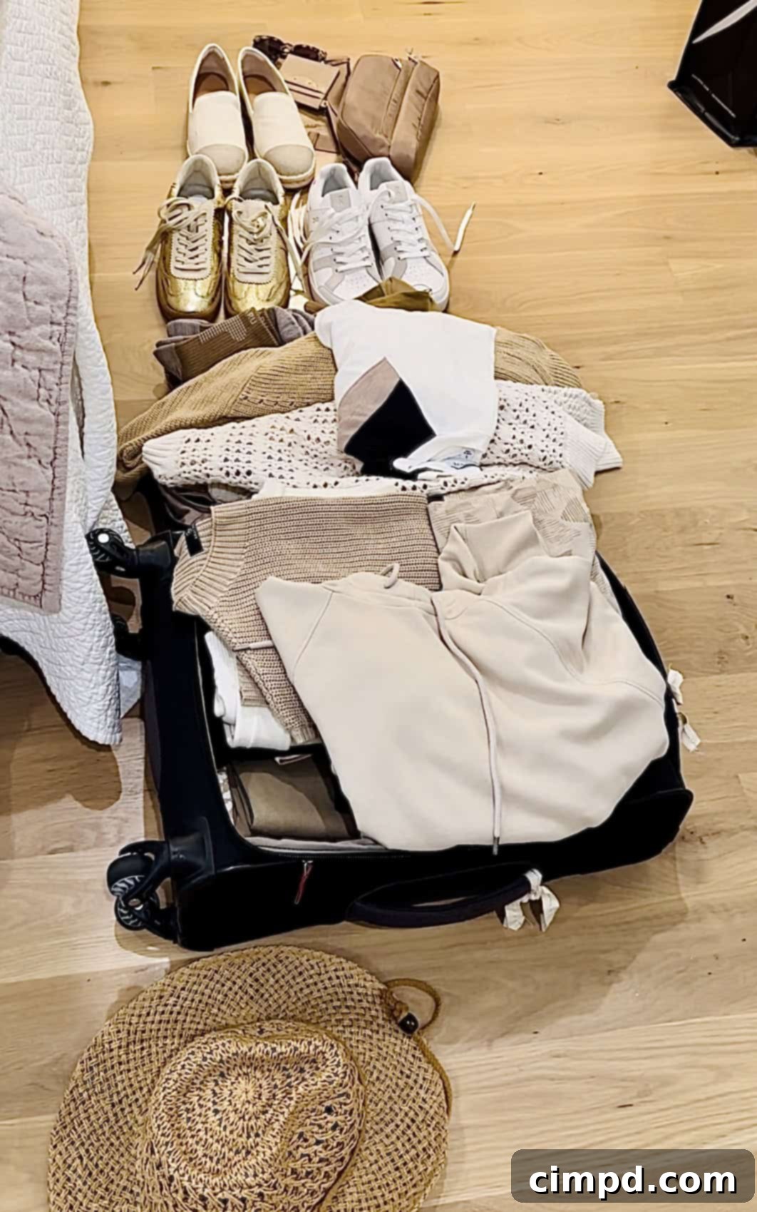 A neatly packed rolling carry-on and backpack, ready for an African safari.