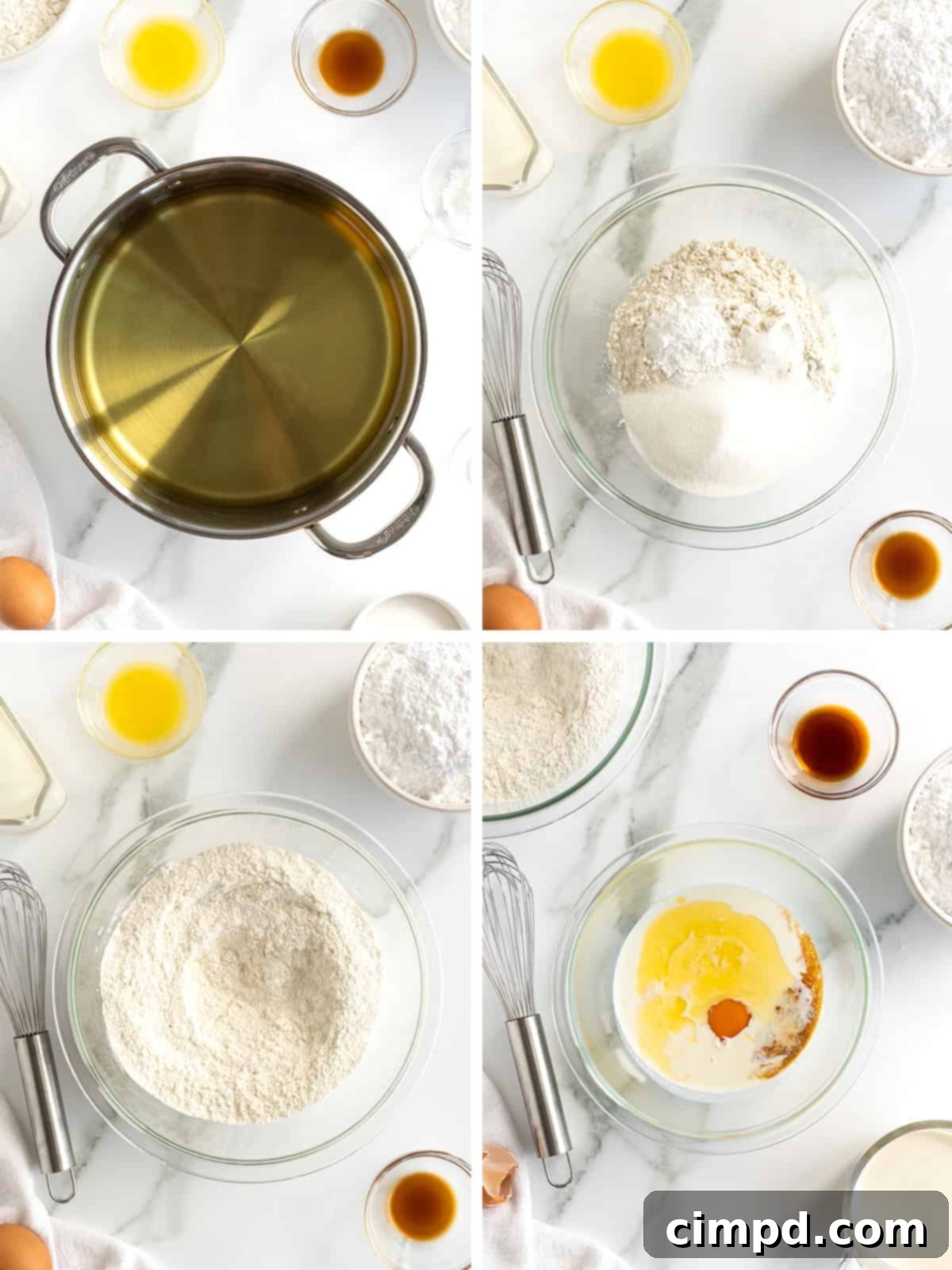 Steps to make homemade donuts.