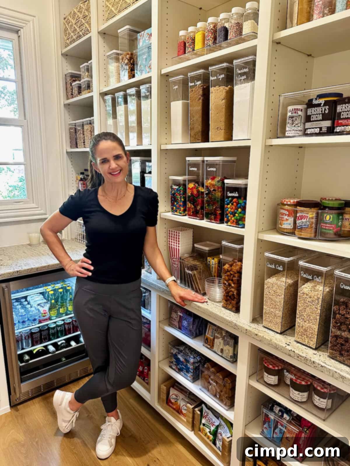 Maegan Brown stands confidently in her spacious, perfectly organized pantry, ready to guide viewers through her restocking process.