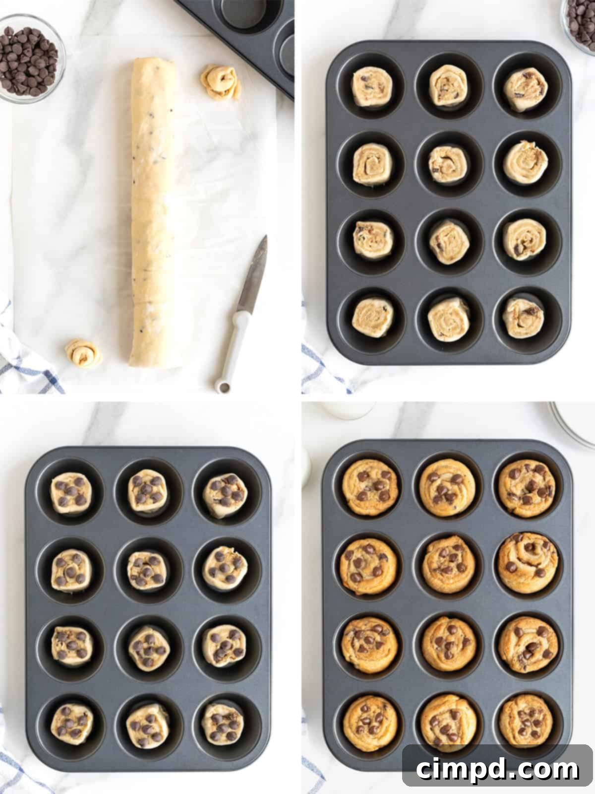 Steps to make Chocolate Chip Cookie Dough Cruffins.