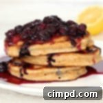 Whole Wheat Blueberry Lemon Ricotta Pancakes with Syrup
