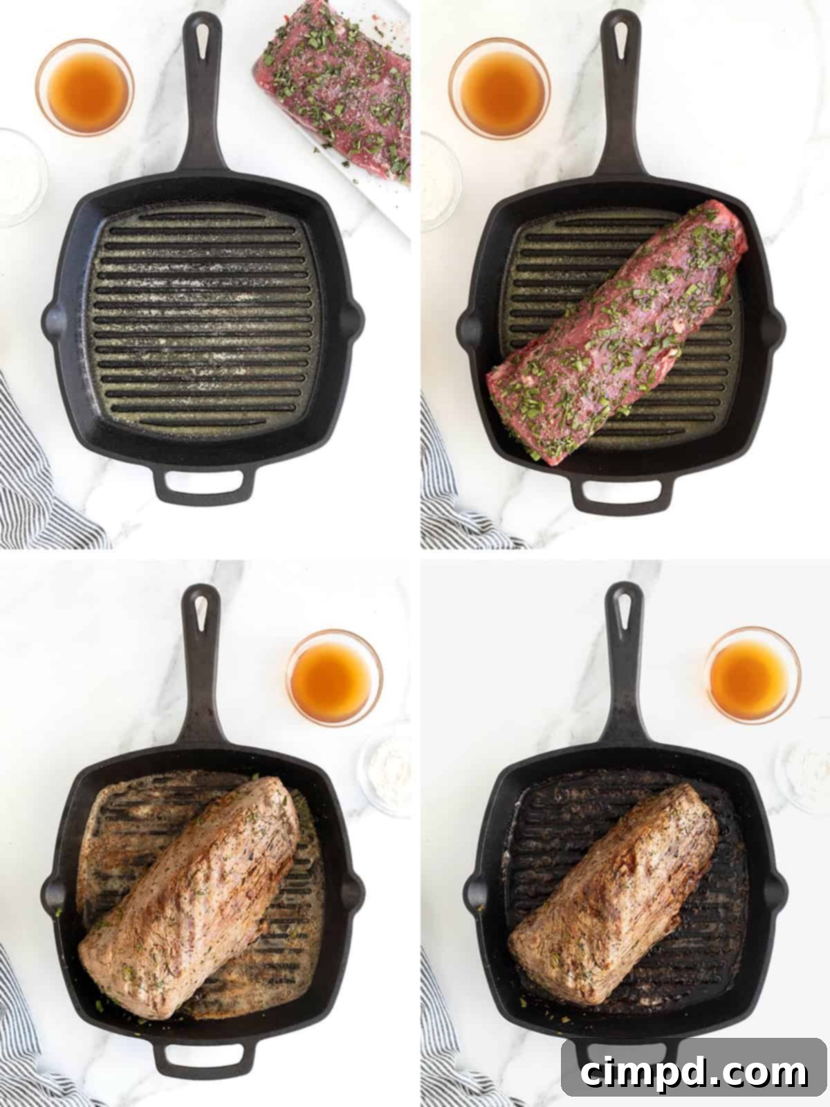 Herb-Crusted Beef Tenderloin 8 Steps to make roasted beef tenderloin in a cast iron skillet.