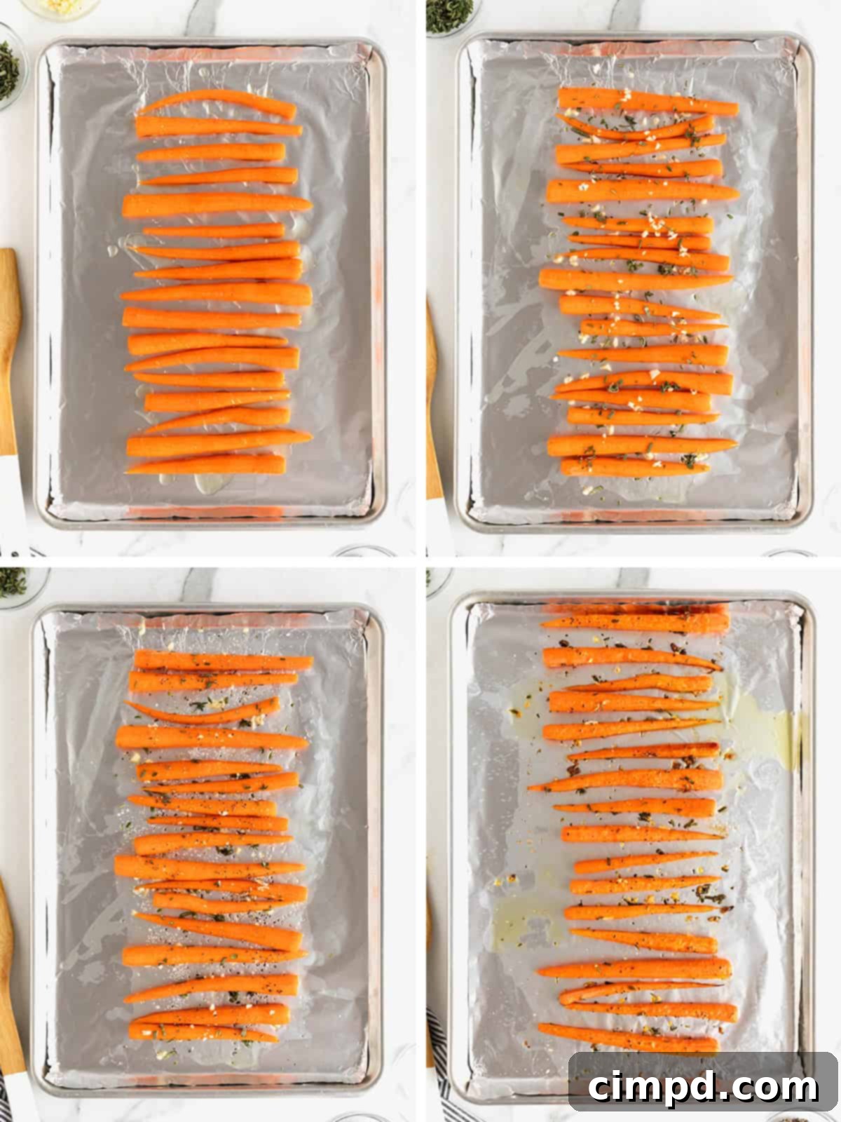 Golden Roasted Carrots 6 A step-by-step visual guide demonstrating the process of making delicious oven roasted carrots, from preparation to roasting.