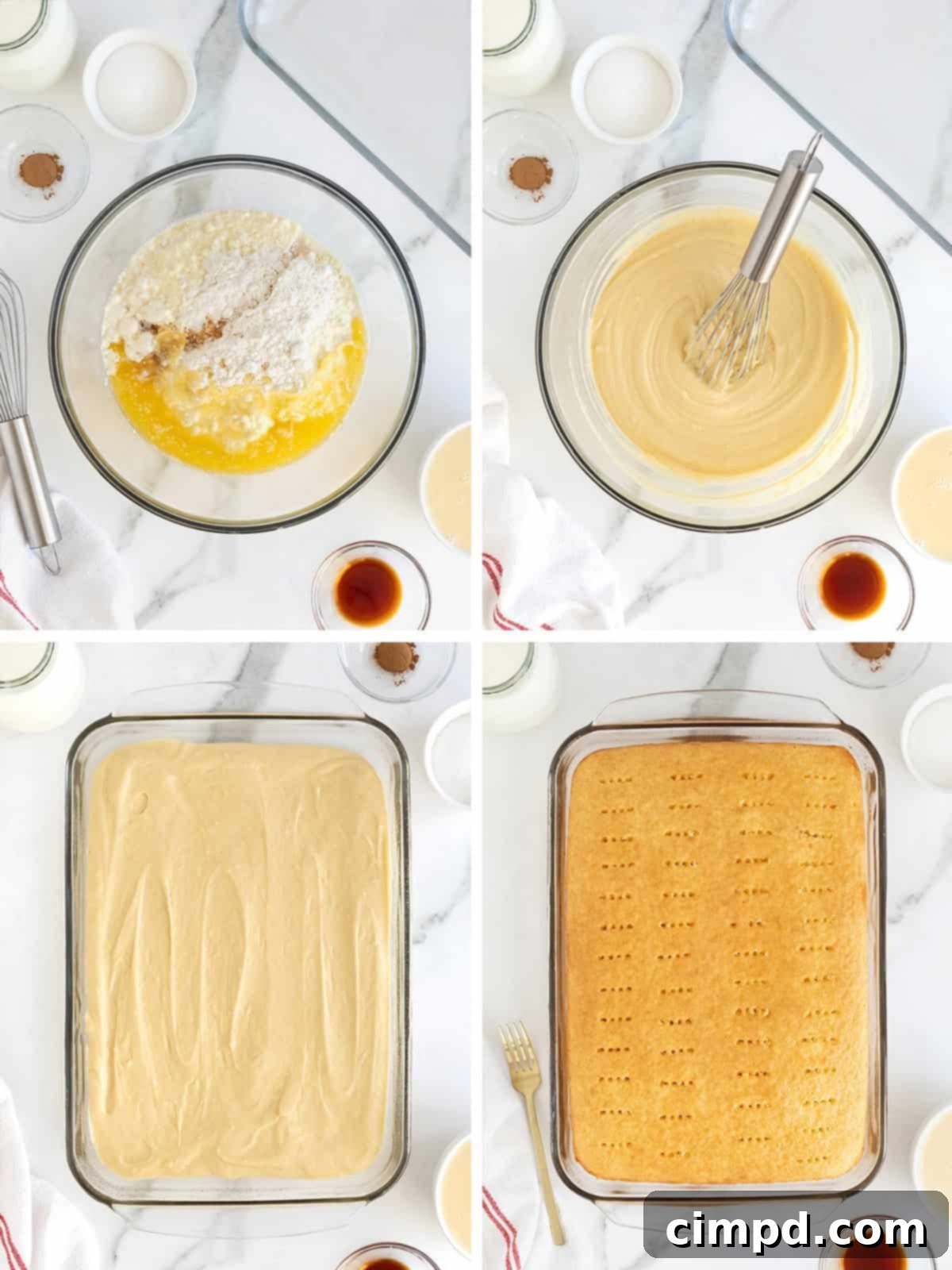 Steps to make Tres Leches cake.