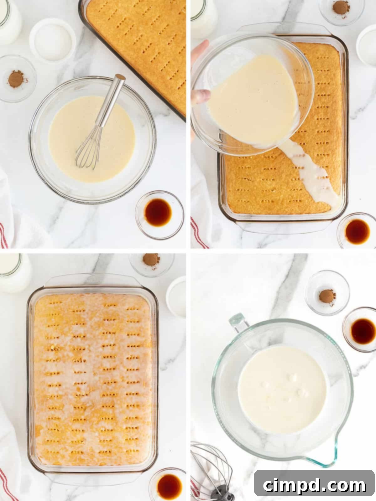 Steps to make tres leches cake. 