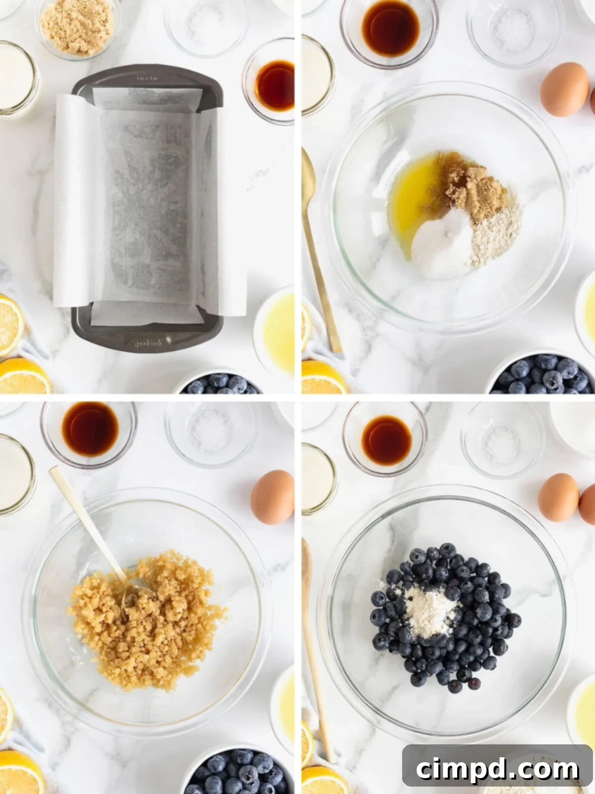 Steps to make lemon blueberry bread.