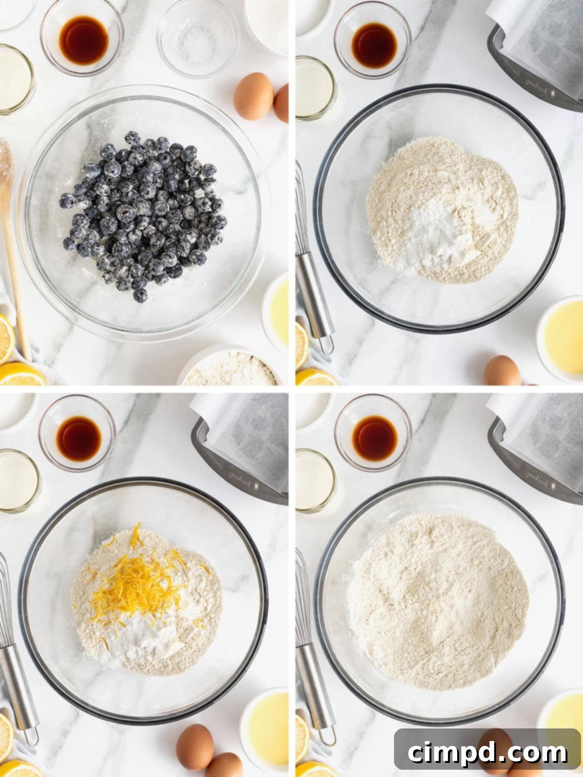 Steps to make lemon blueberry bread.