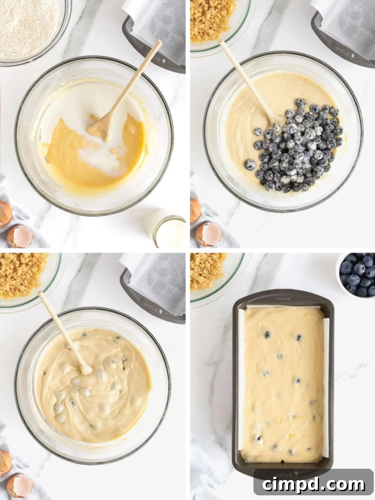 Steps to make lemon blueberry bread.