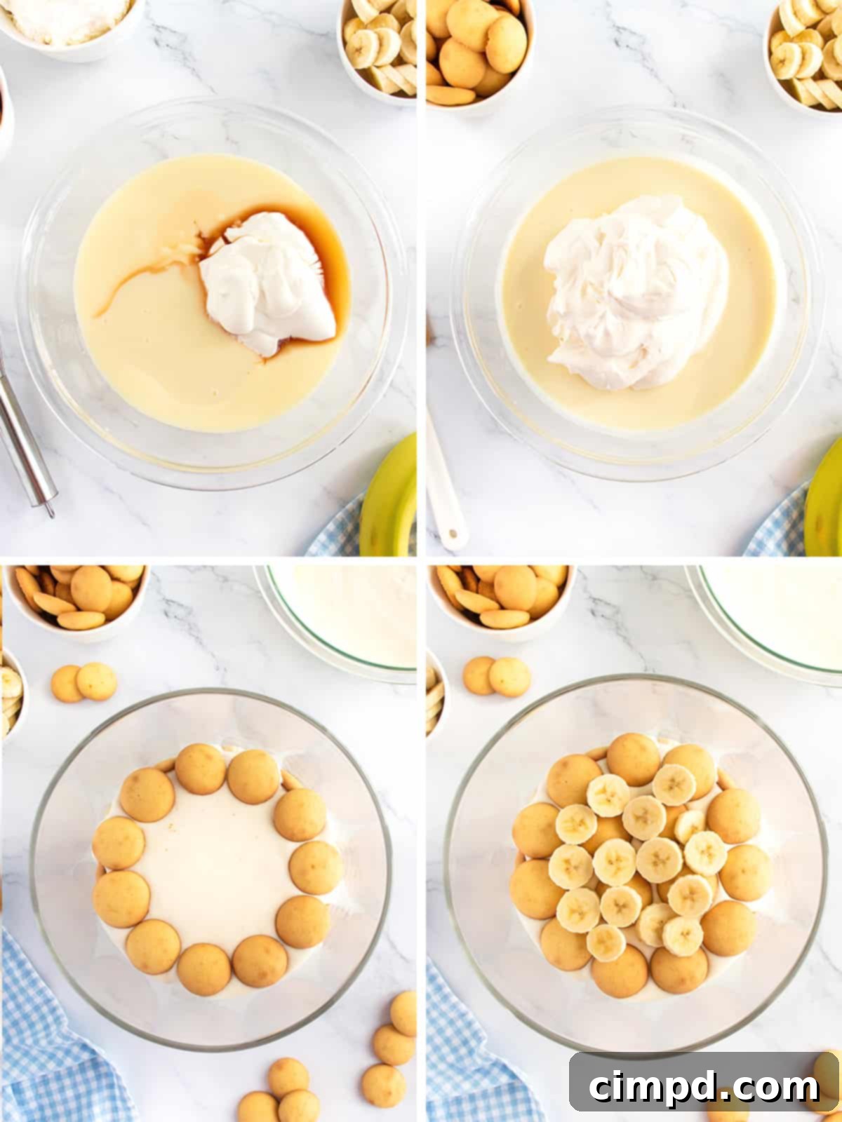 A stunning shot of a finished Best Banana Pudding, garnished with fresh banana slices and whole vanilla wafers, ready for immediate enjoyment.