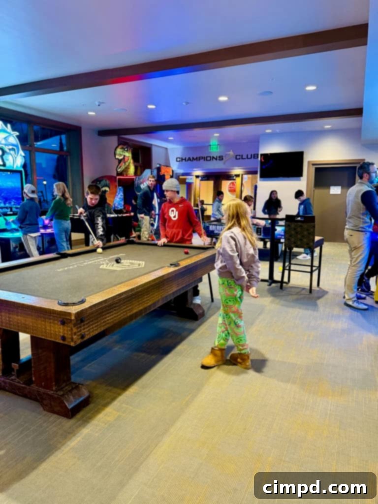 The vibrant Champion's Club at the Stein Eriksen Lodge, a perfect spot for family dining and fun.