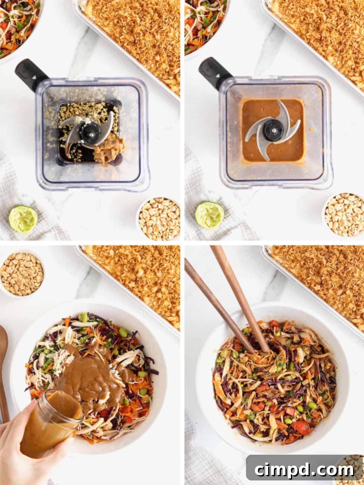 Steps to make crispy rice chicken salad.