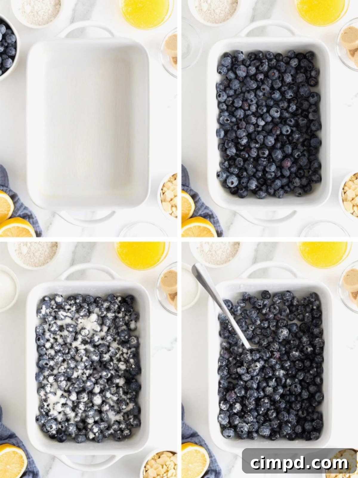 Steps to make blueberry almond crisp.