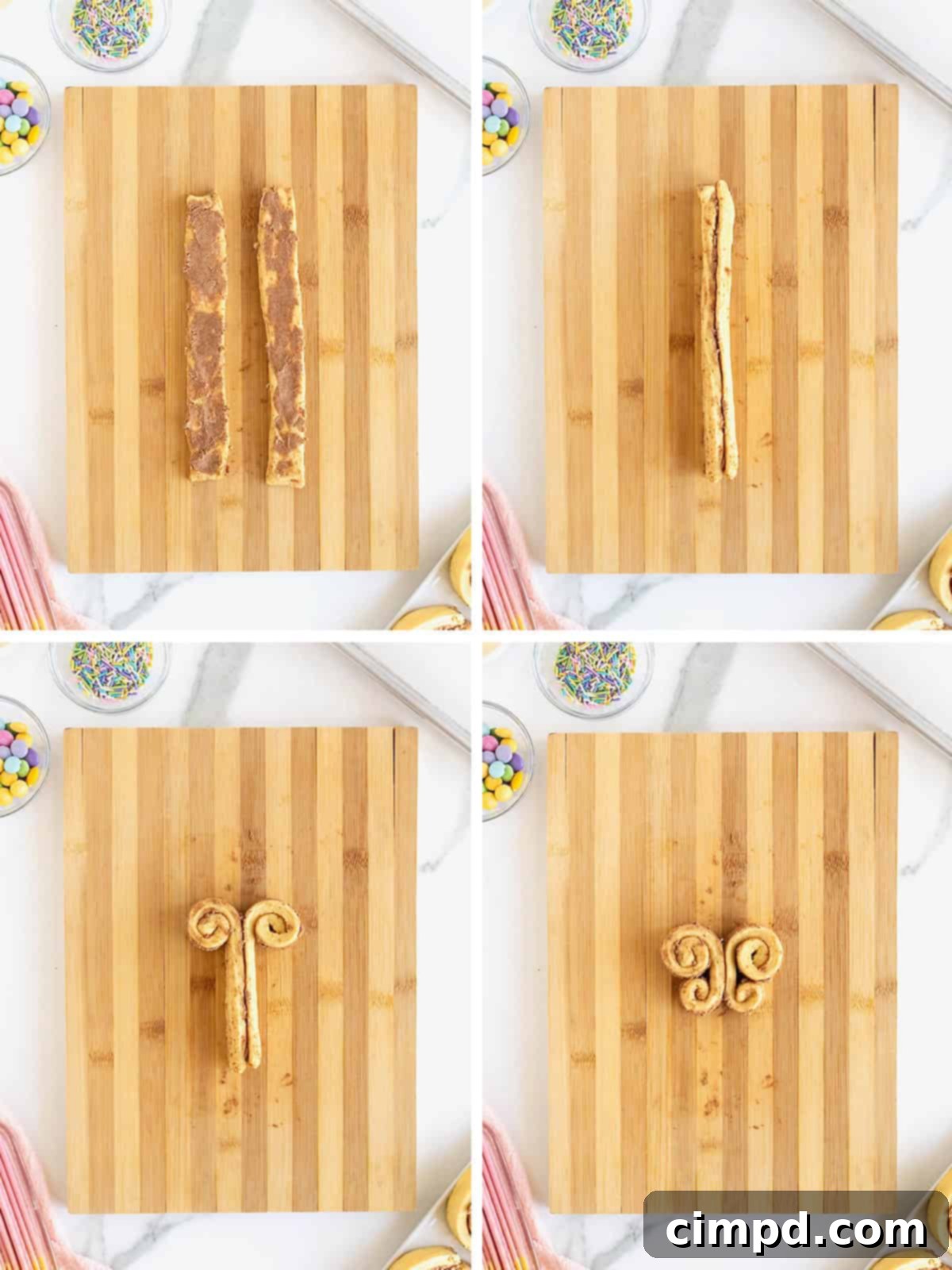 Steps to make butterfly cinnamon rolls.