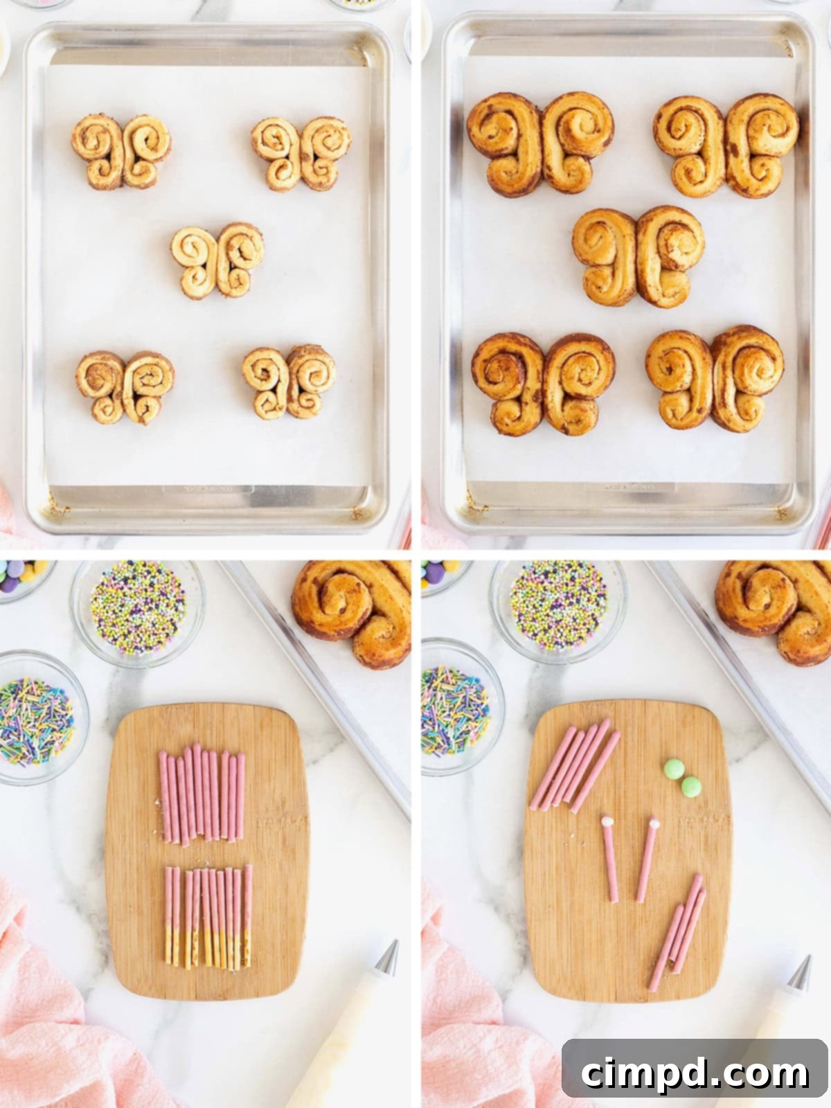Steps to make butterfly cinnamon rolls.
