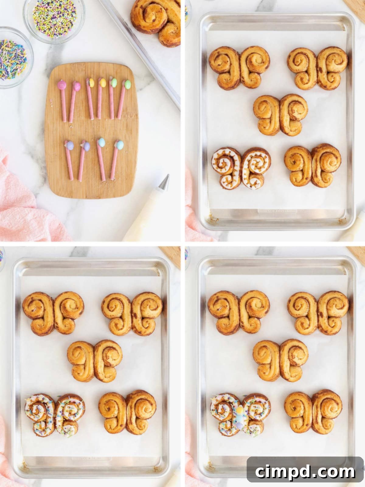 Steps to make butterfly cinnamon rolls.