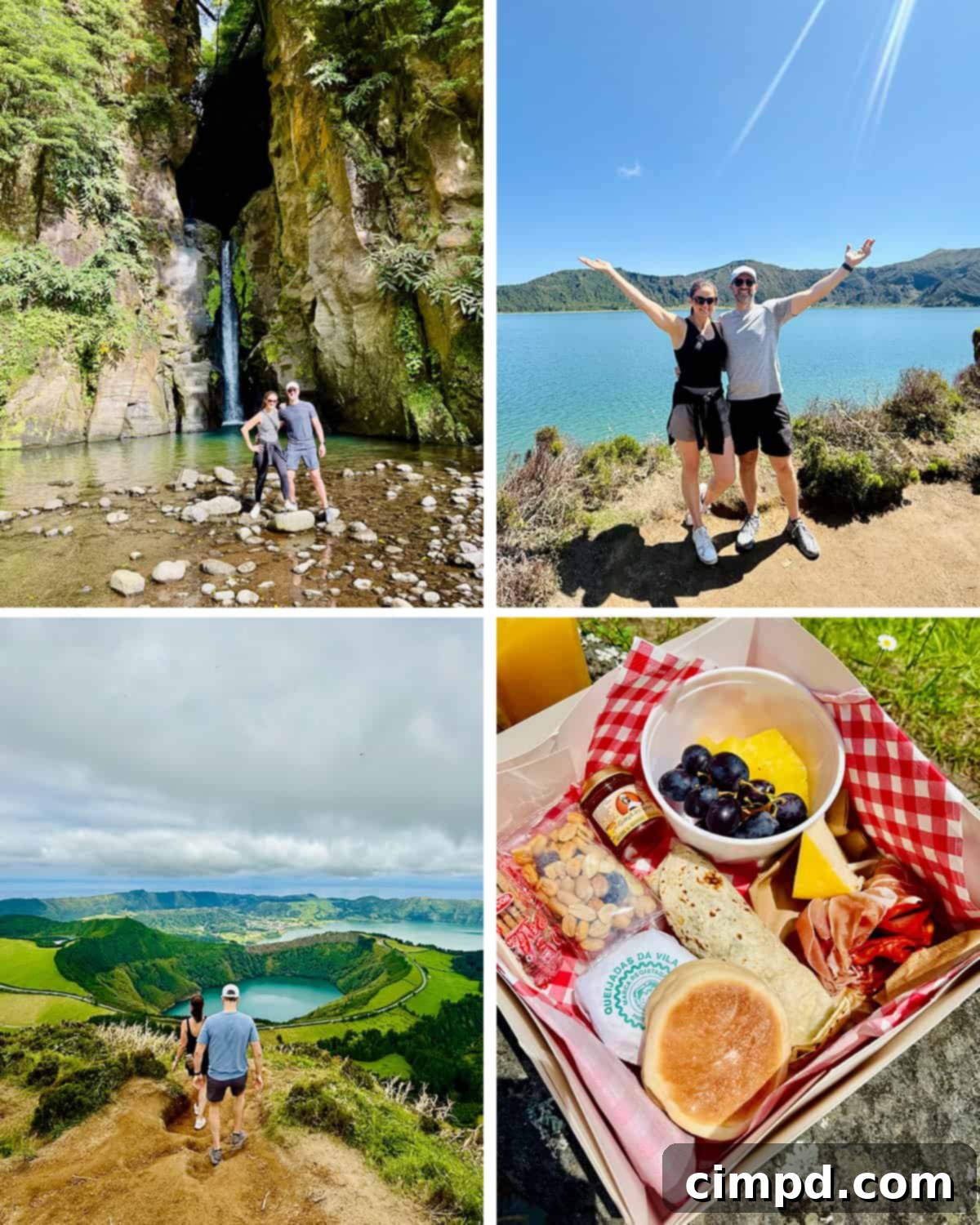 A collage of Maegan and Brandon Brown experiencing the stunning natural beauty of Azores, Portugal.