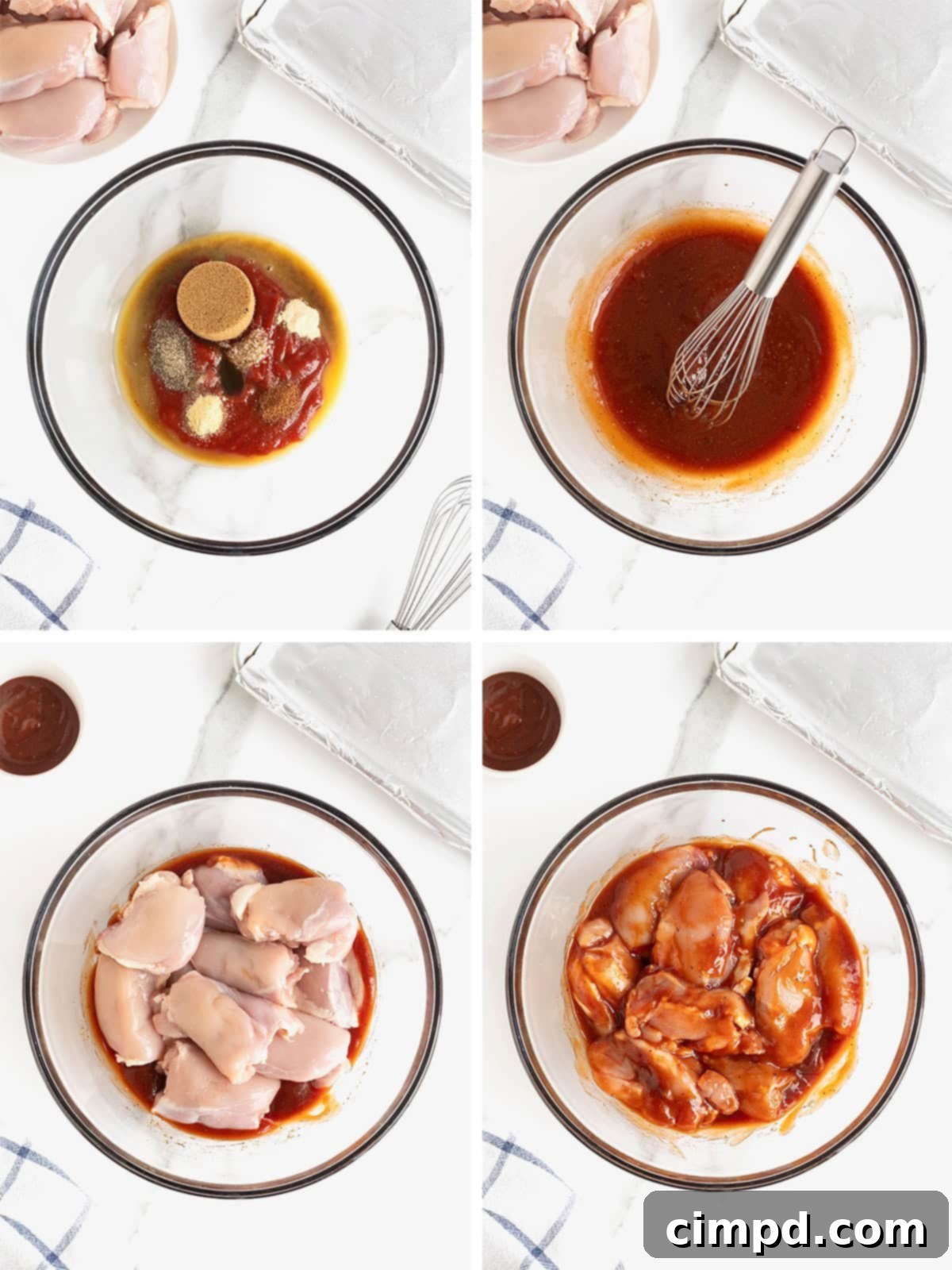 Steps to make Baked Barbecue Boneless Chicken Thighs.