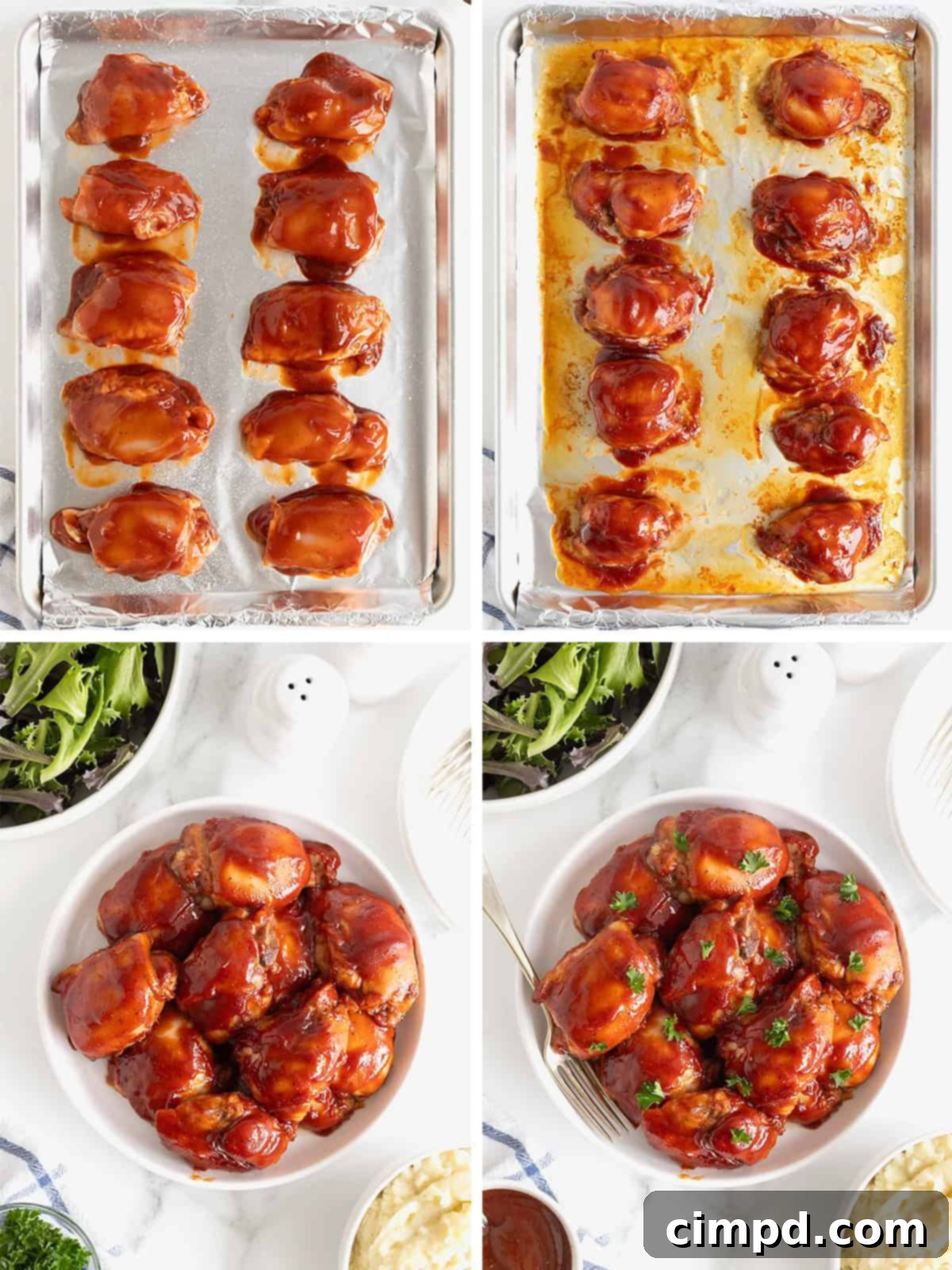 Steps to make barbecue chicken thighs in the oven.