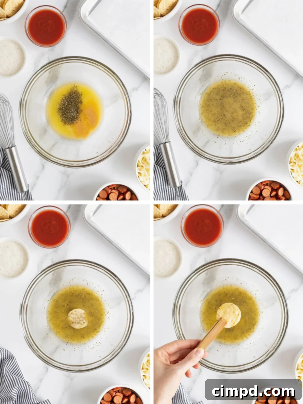 Steps to make pizza taco bites.