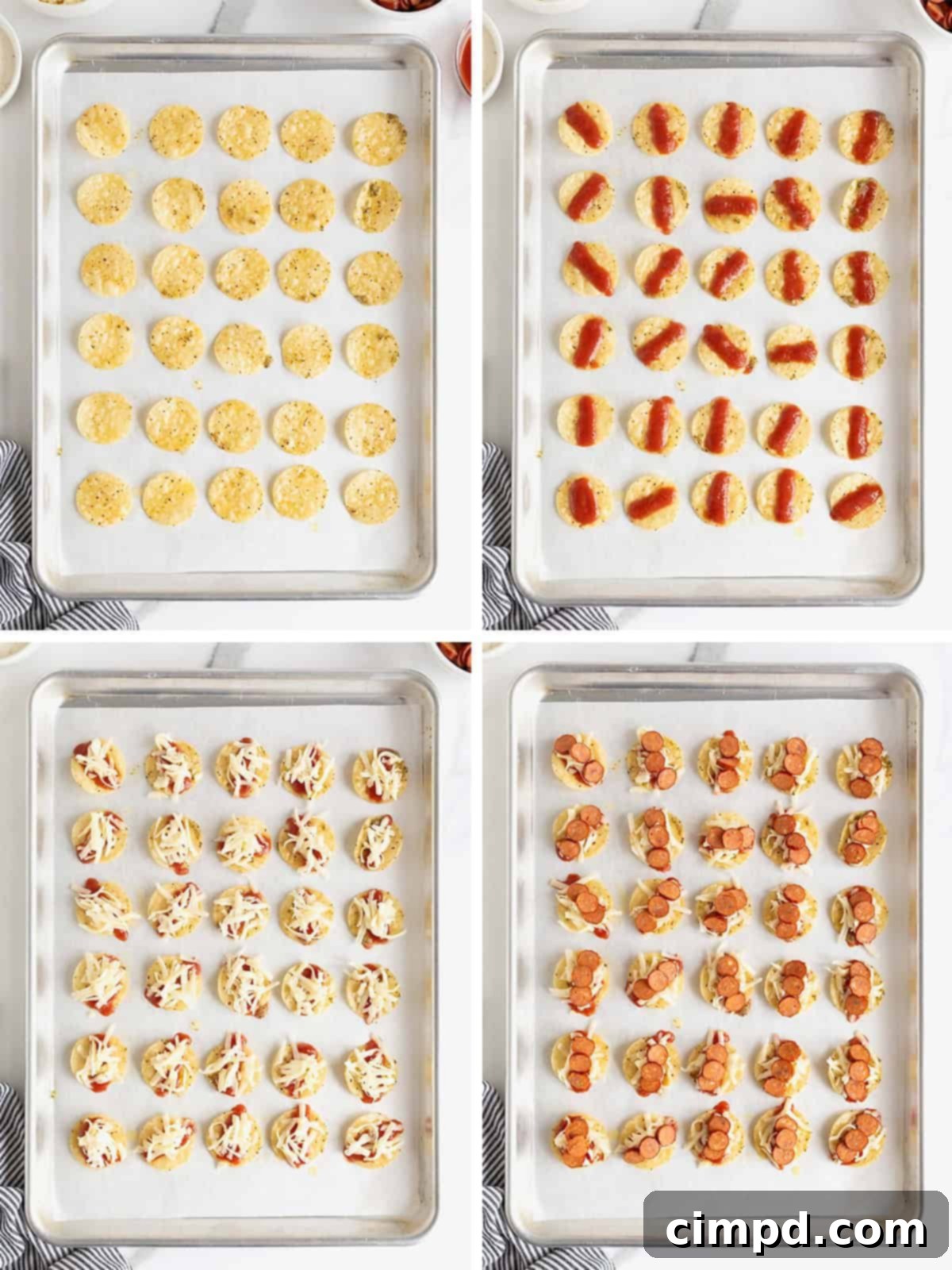 Steps to make pizza taco bites.