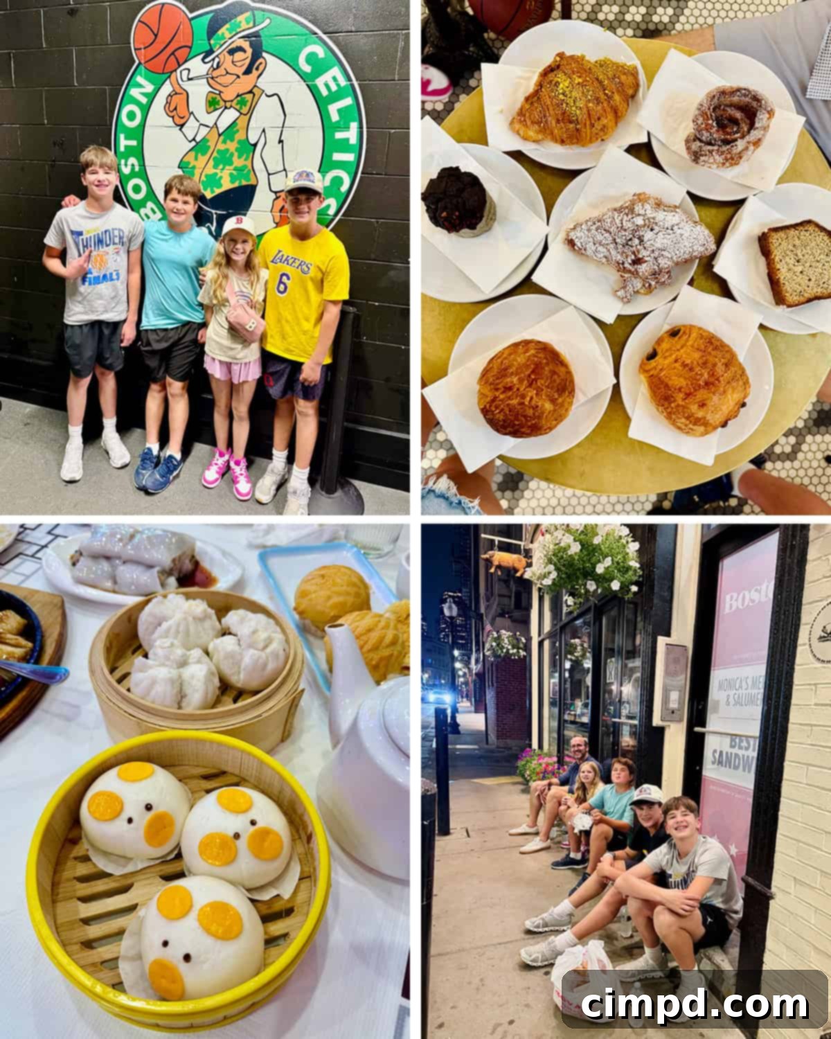 Collage of Day 5 activities in Boston, featuring USS Constitution, Boston Tea Party Museum, and waterfront views.