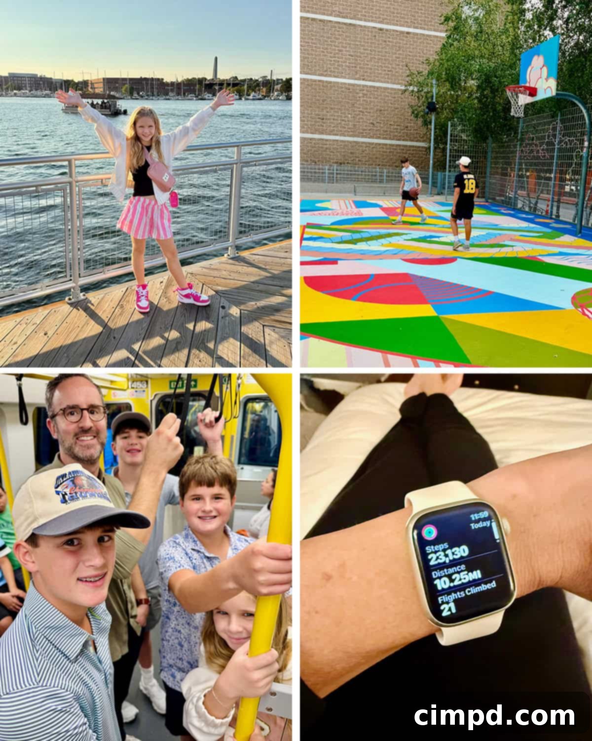 Collage of helpful tips for families vacationing with kids in Boston, showcasing maps, food, and attractions.