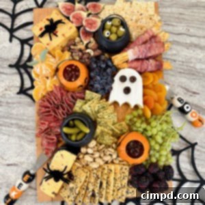 The BakerMama's signature board filled in with Halloween themed foods.