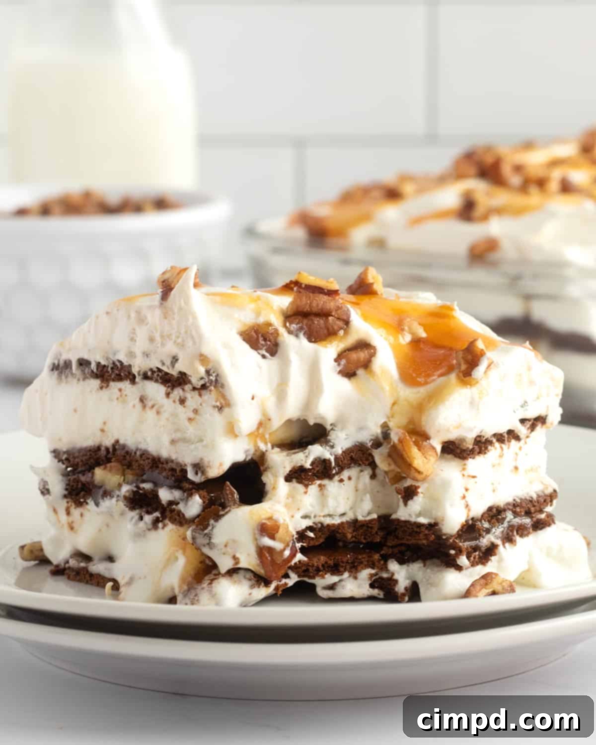 Caramel Pecan Ice Cream Sandwich Cake by The BakerMama