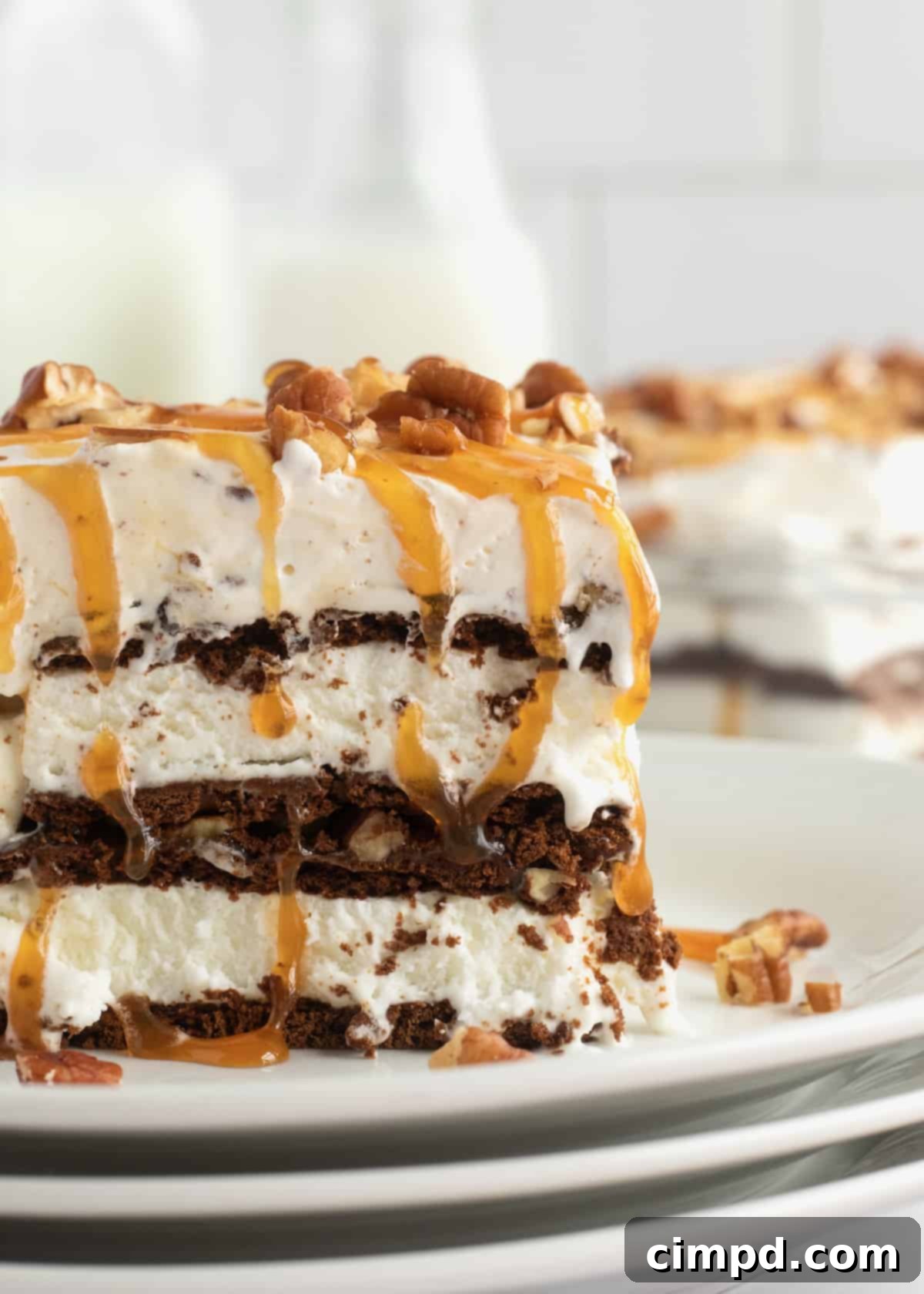 Caramel Pecan Ice Cream Sandwich Cake by The BakerMama