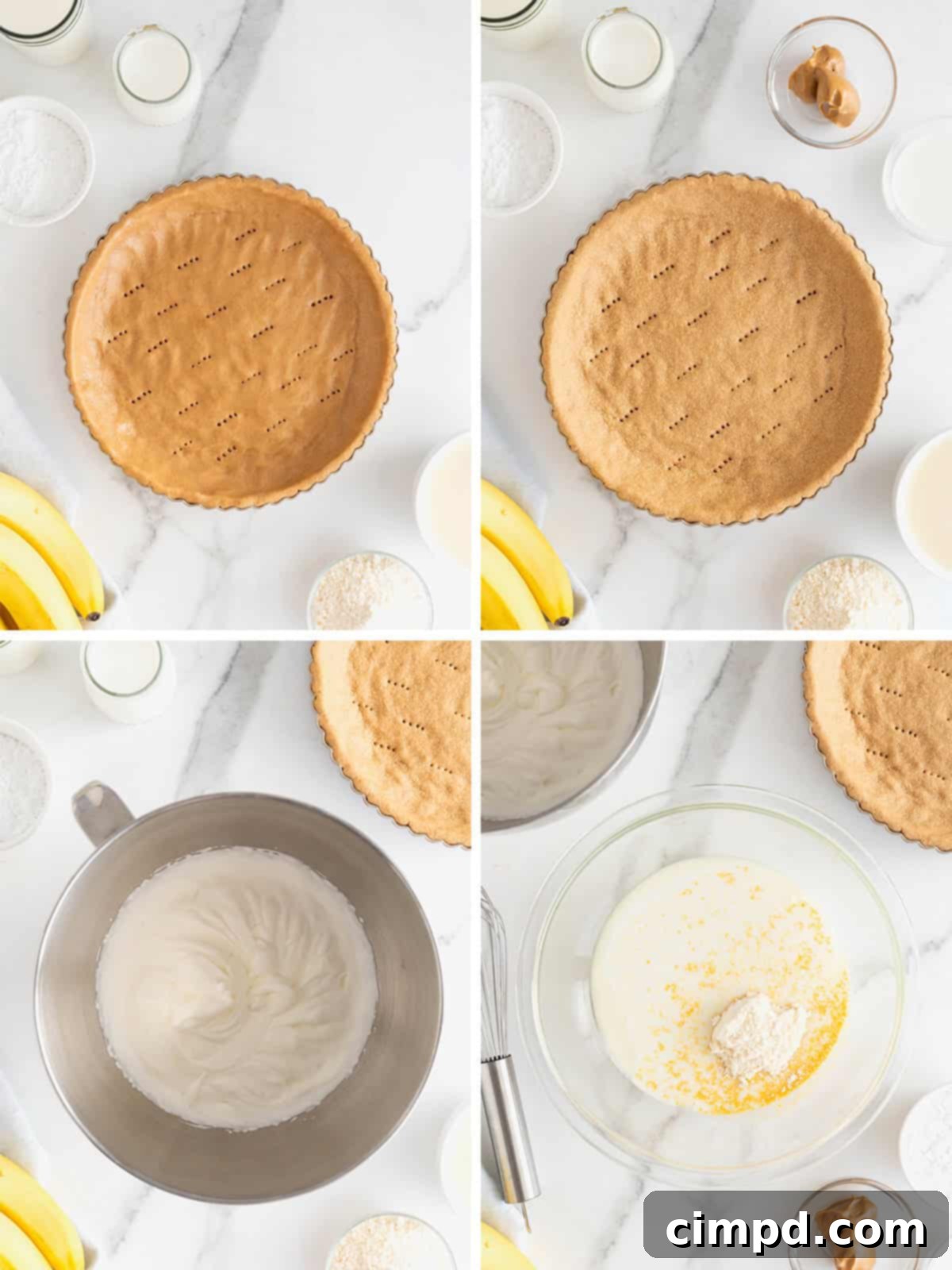 Steps to make peanut butter banana cream pie.