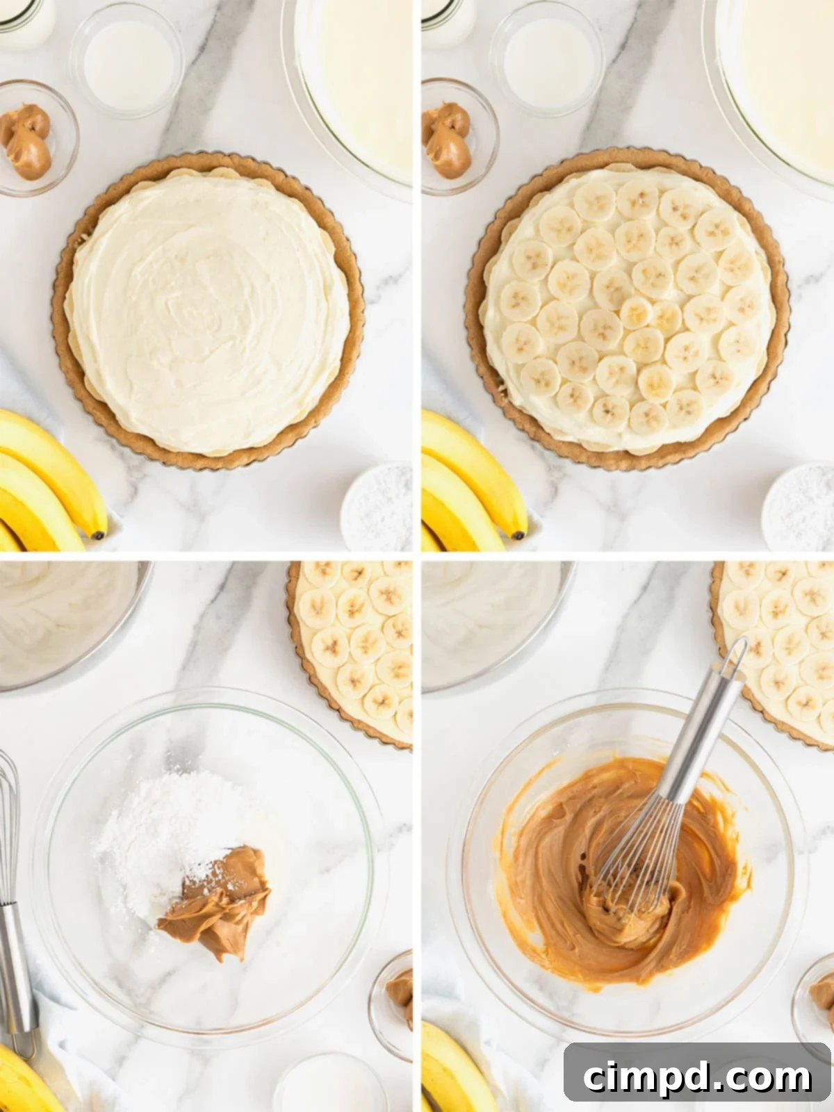 Steps to make peanut butter banana cream pie.