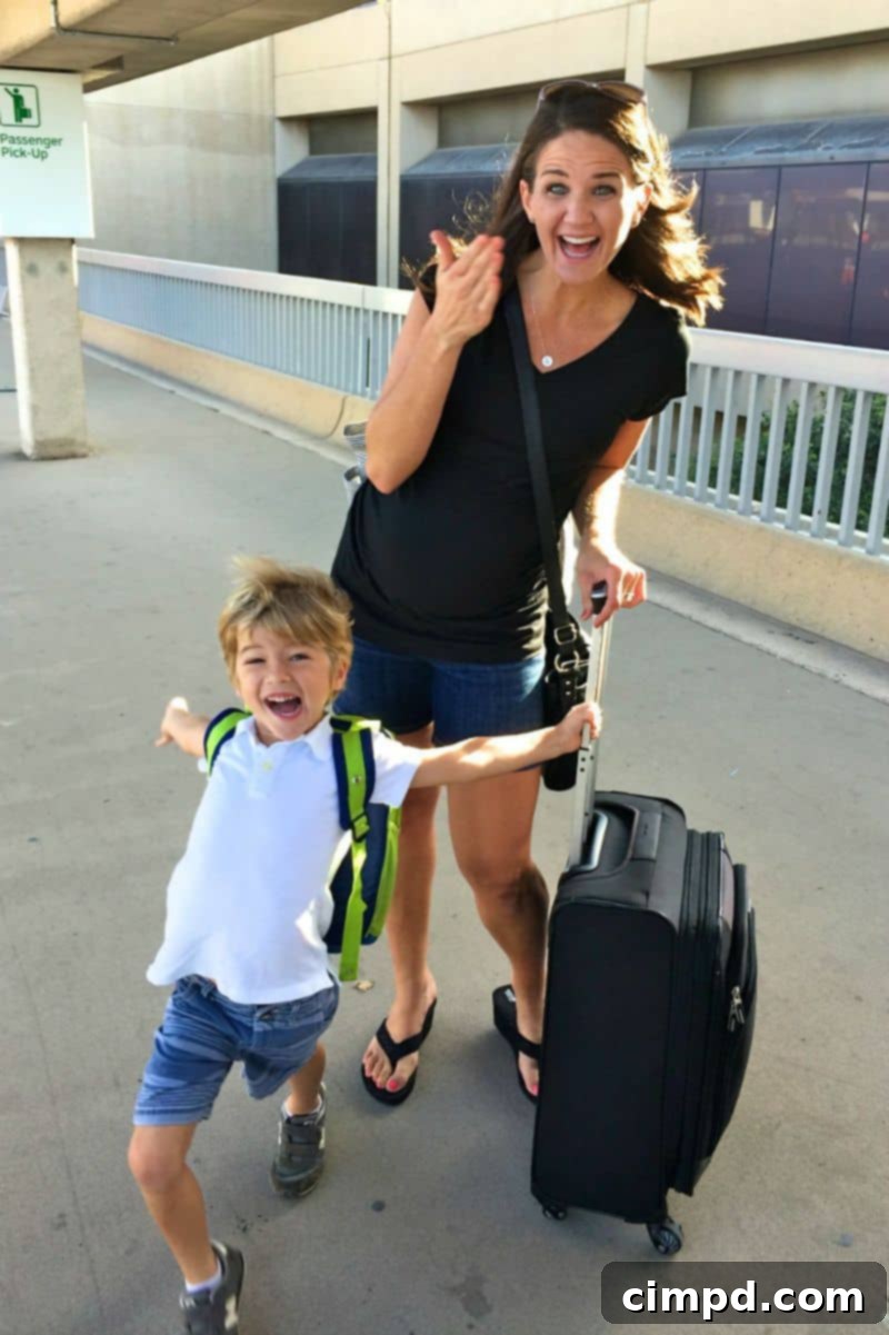 Family waving goodbye at the airport for an NYC trip