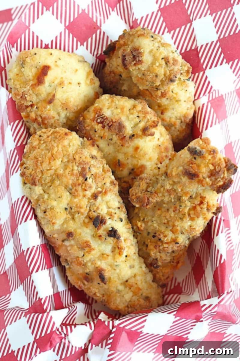 Deliciously golden-brown crispy baked chicken tenders arranged on a serving plate, ready to be enjoyed.