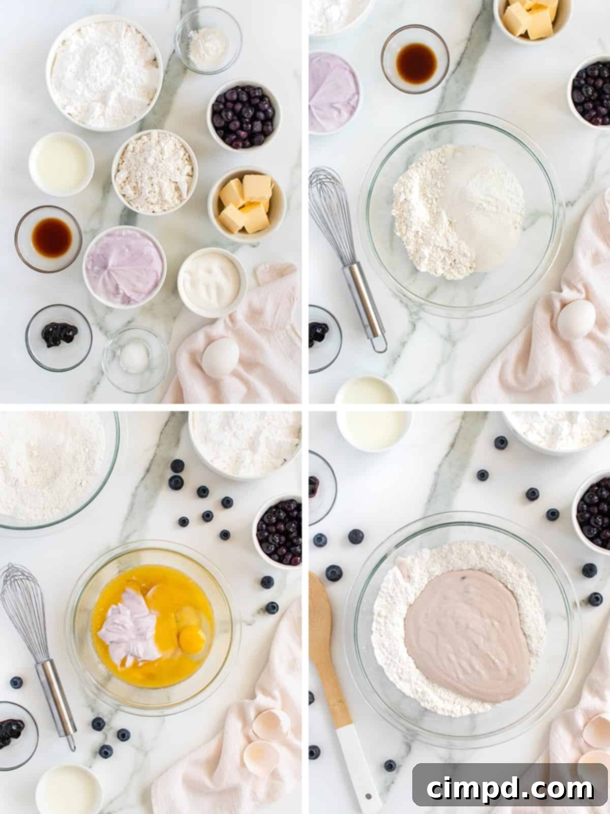 Oven-Baked Blueberry Fritter Poppers 5 Fritter batter with blueberries, ready to be scooped into a mini muffin pan.