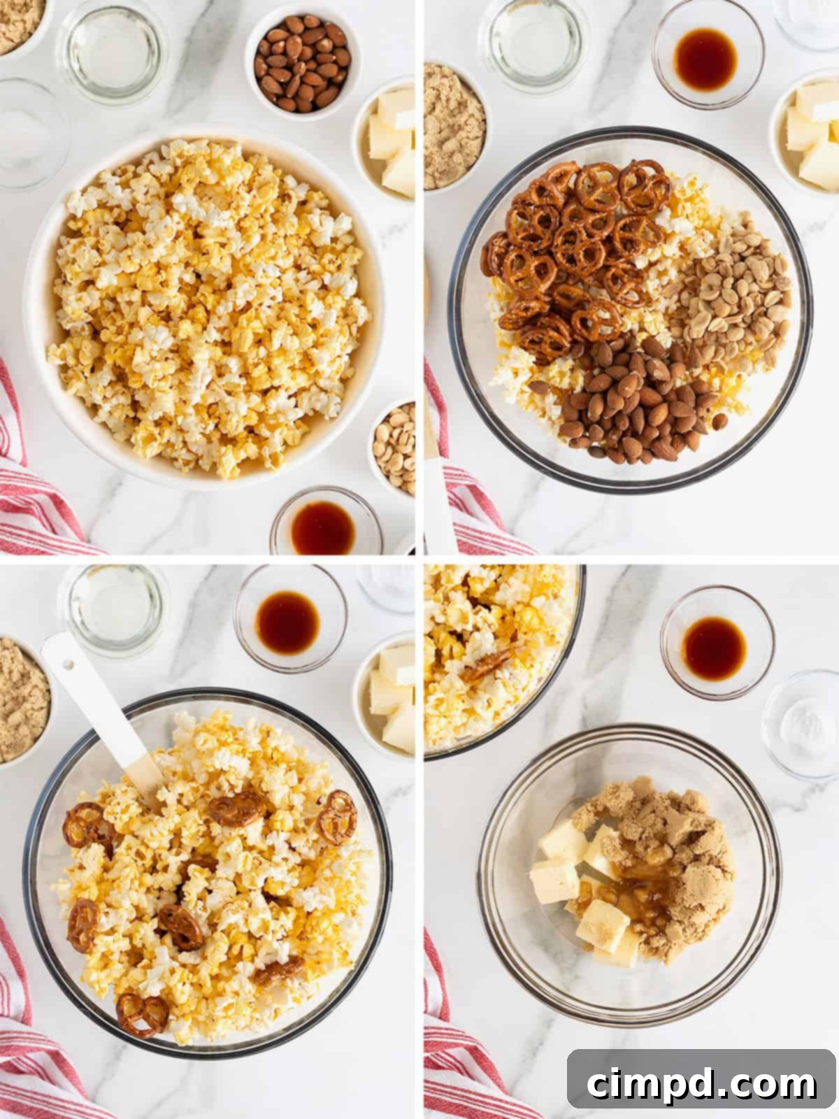 Steps to make caramel corn mix.