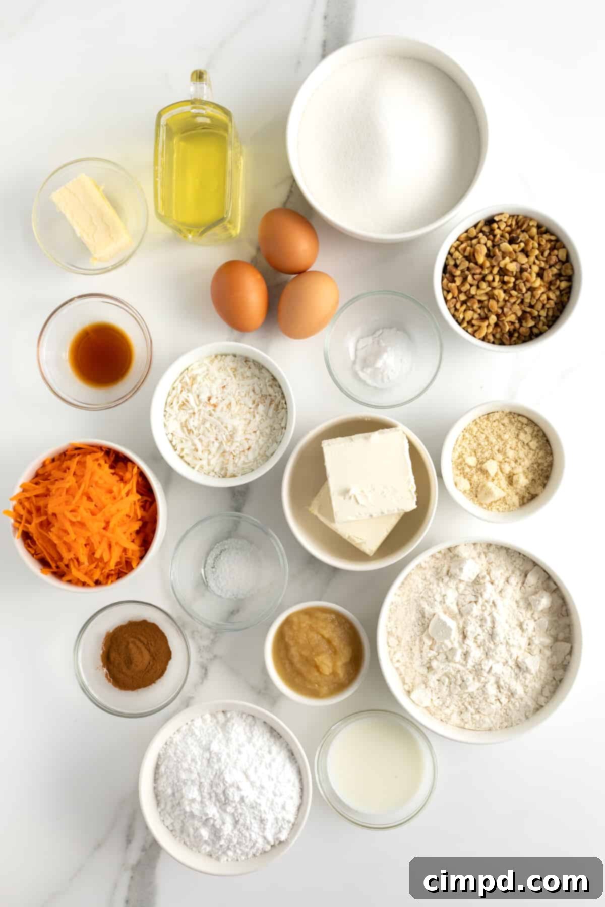 Perfectly Spiced Carrot Sheet Cake with Cream Cheese Frosting 7 All the ingredients laid out for making Carrot Sheet Cake, by The BakerMama