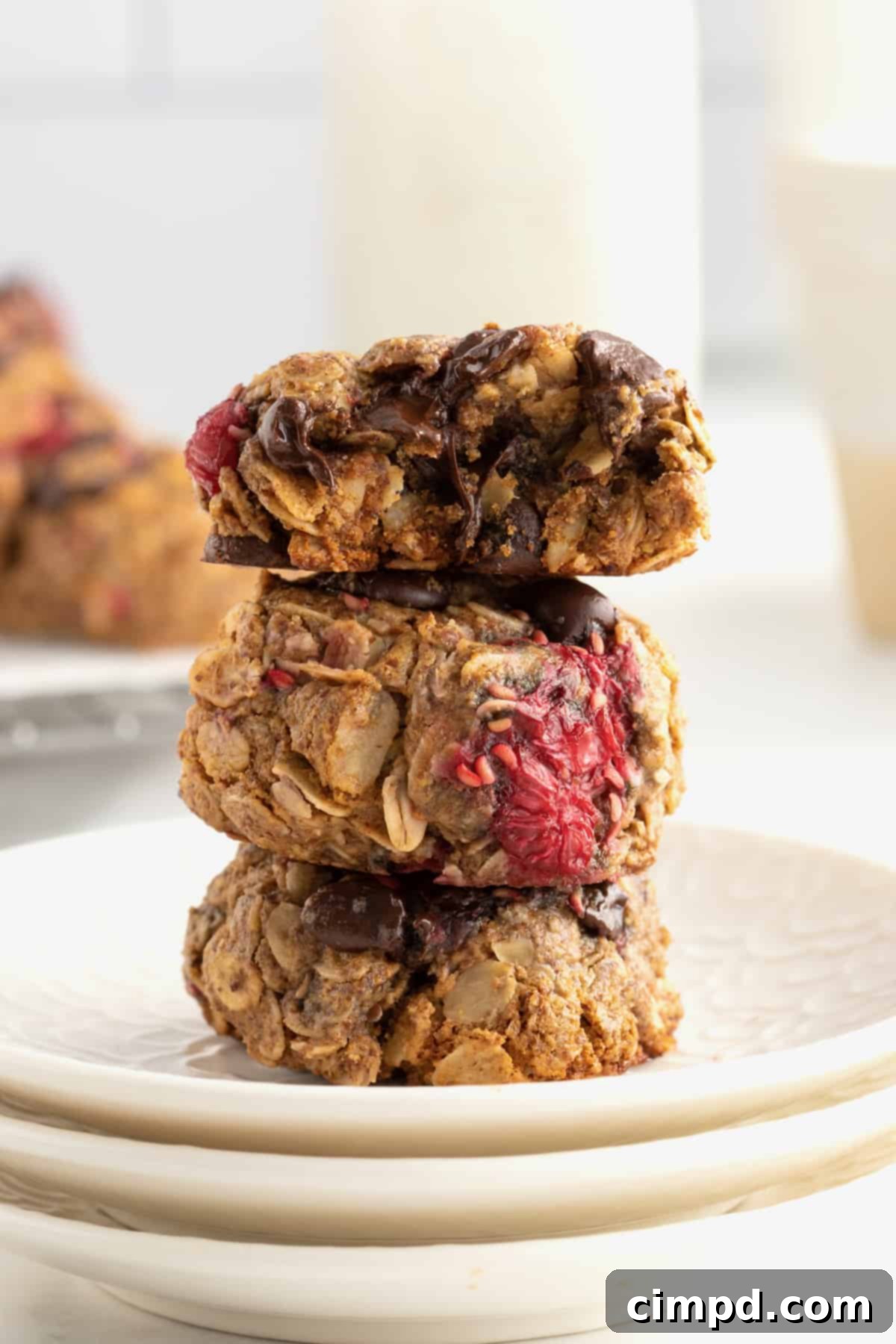 Fudgy Flourless Dark Chocolate Raspberry Oat Cookies 5 Flourless Dark Chocolate Raspberry Oatmeal Cookies by The BakerMama