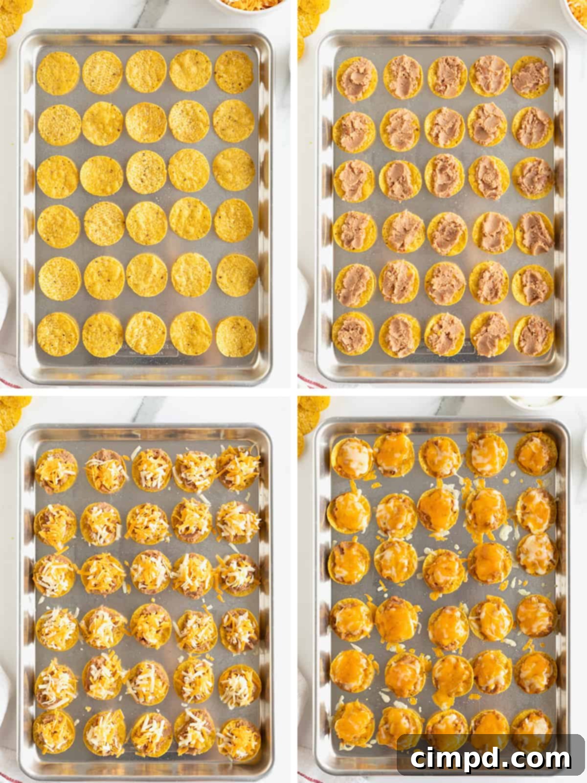 The steps to making bean and cheese taco bites.