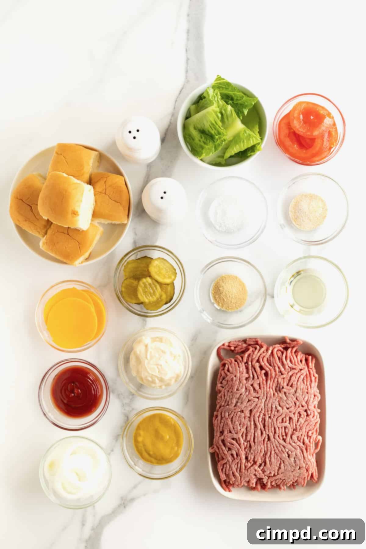 A vibrant display of ingredients neatly arranged, ready to be transformed into delicious skillet sliders.