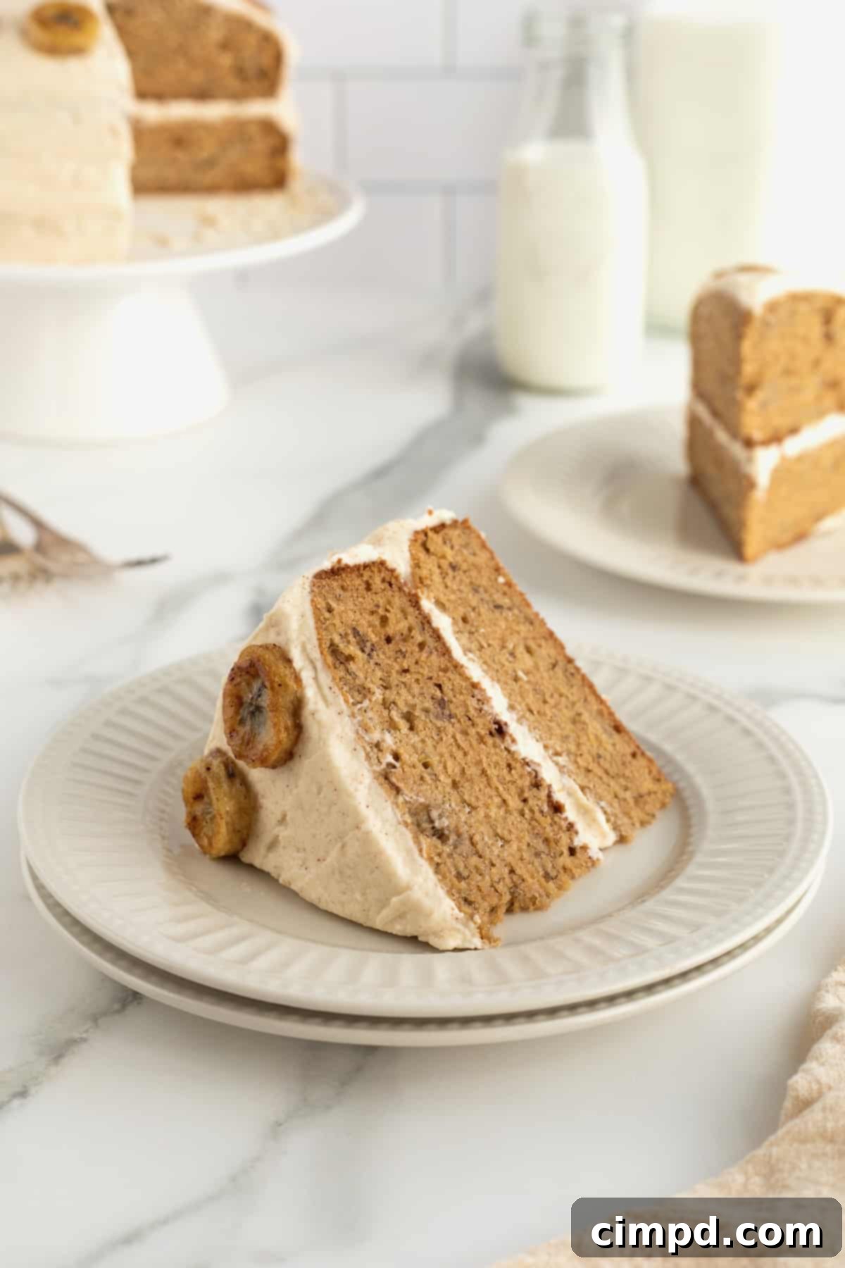 Nutty Brown Butter Banana Cake 3 Close-up of fluffy Banana Cake with Brown Butter Frosting