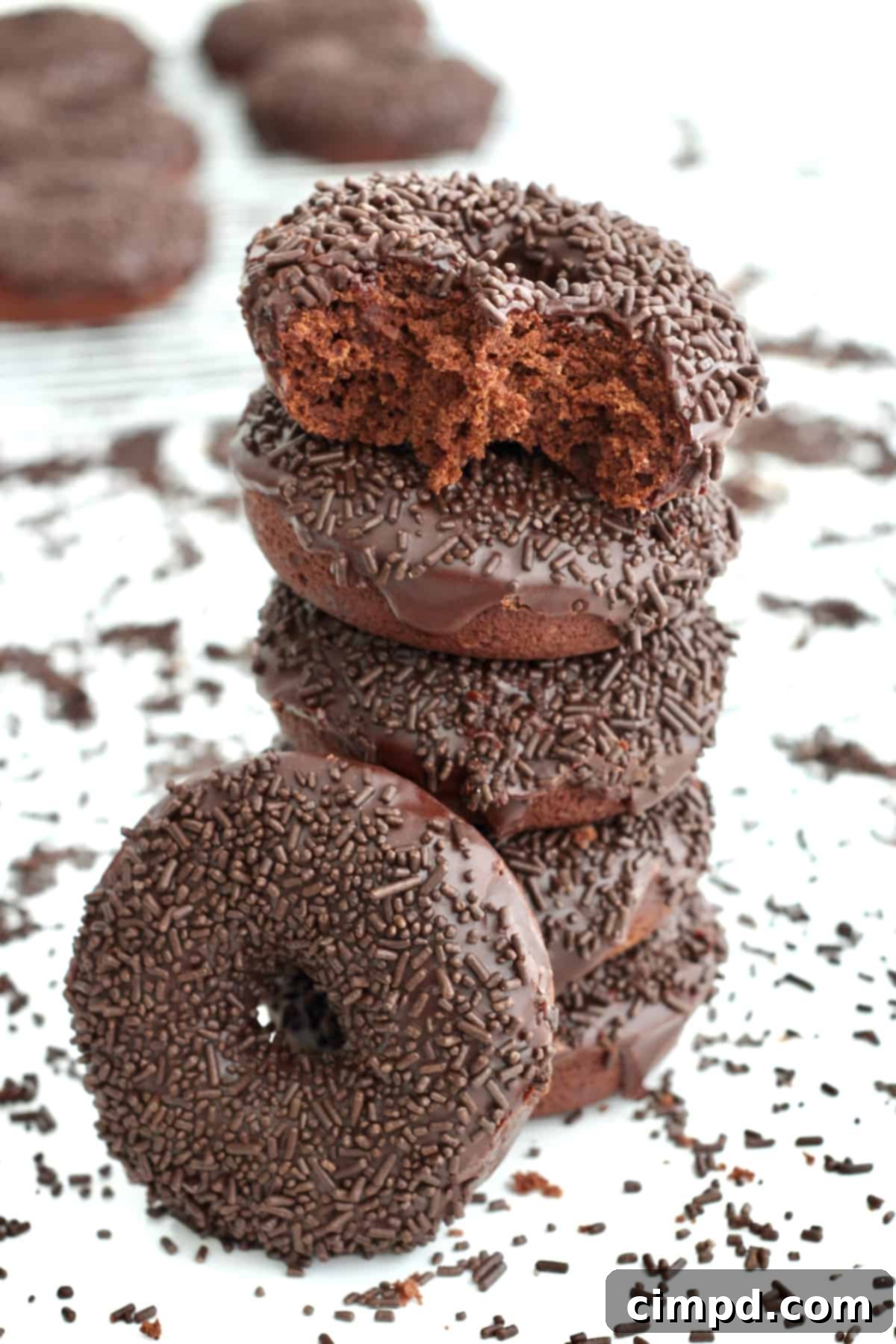 Decadent Chocolate Trinity Donuts 2 Delicious Triple Chocolate Baked Donuts by The BakerMama, perfectly glazed and sprinkled with chocolate