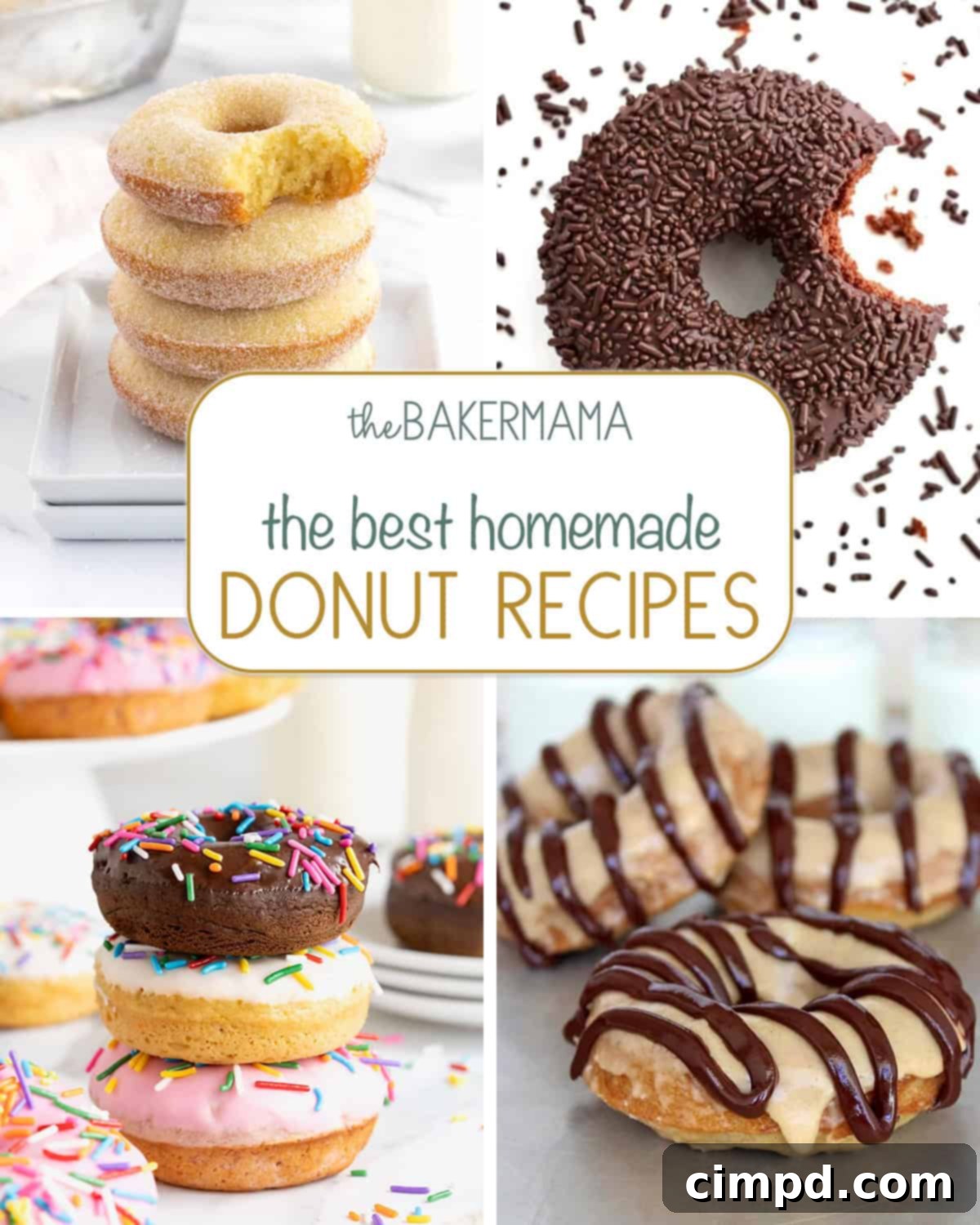 Decadent Chocolate Trinity Donuts 6 A collage of various homemade donut recipes, including glazed, chocolate, and fruit-topped donuts for inspiration