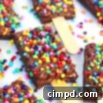 Decadent Frosted Fudge Brownie Pops 2 Frosted Fudge Brownie Pops with sprinkles