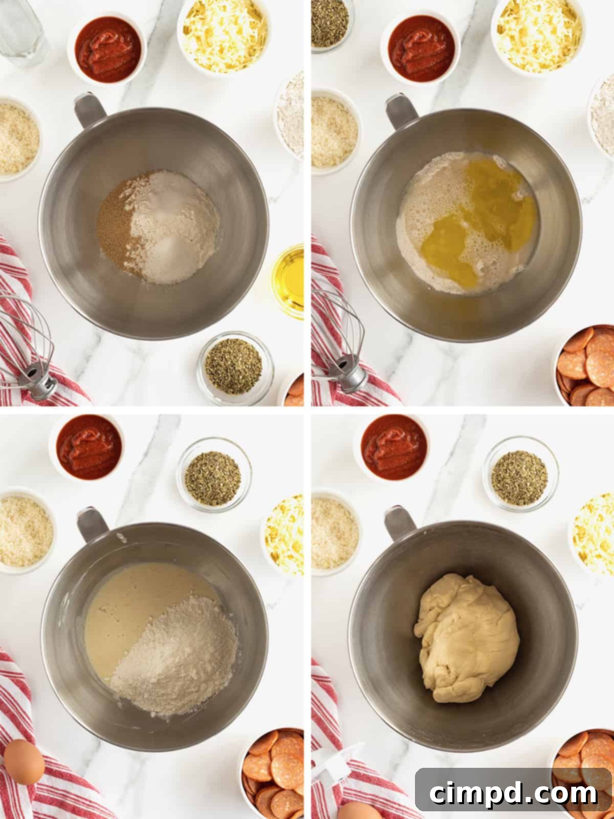 Steps to make dough for mini calzones.