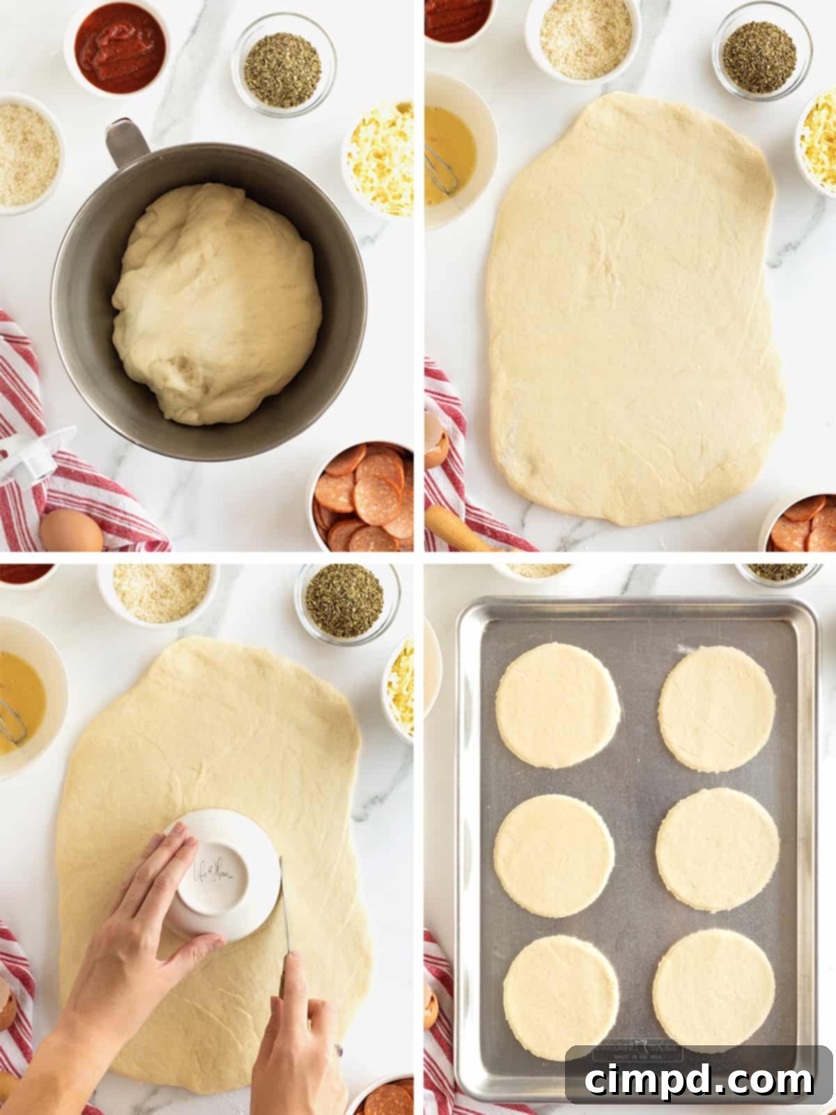 Steps to make mini calzones.