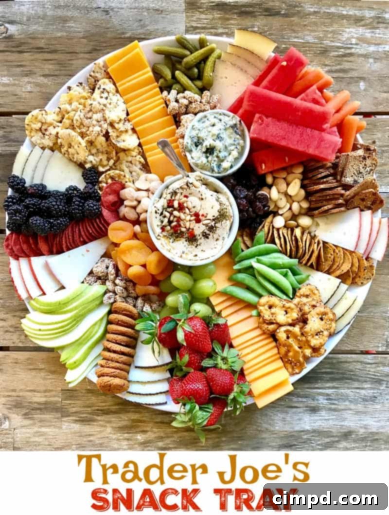Trader Joe's Snack Tray on a white platter with text overlay 'Trader Joe's Snack Tray'