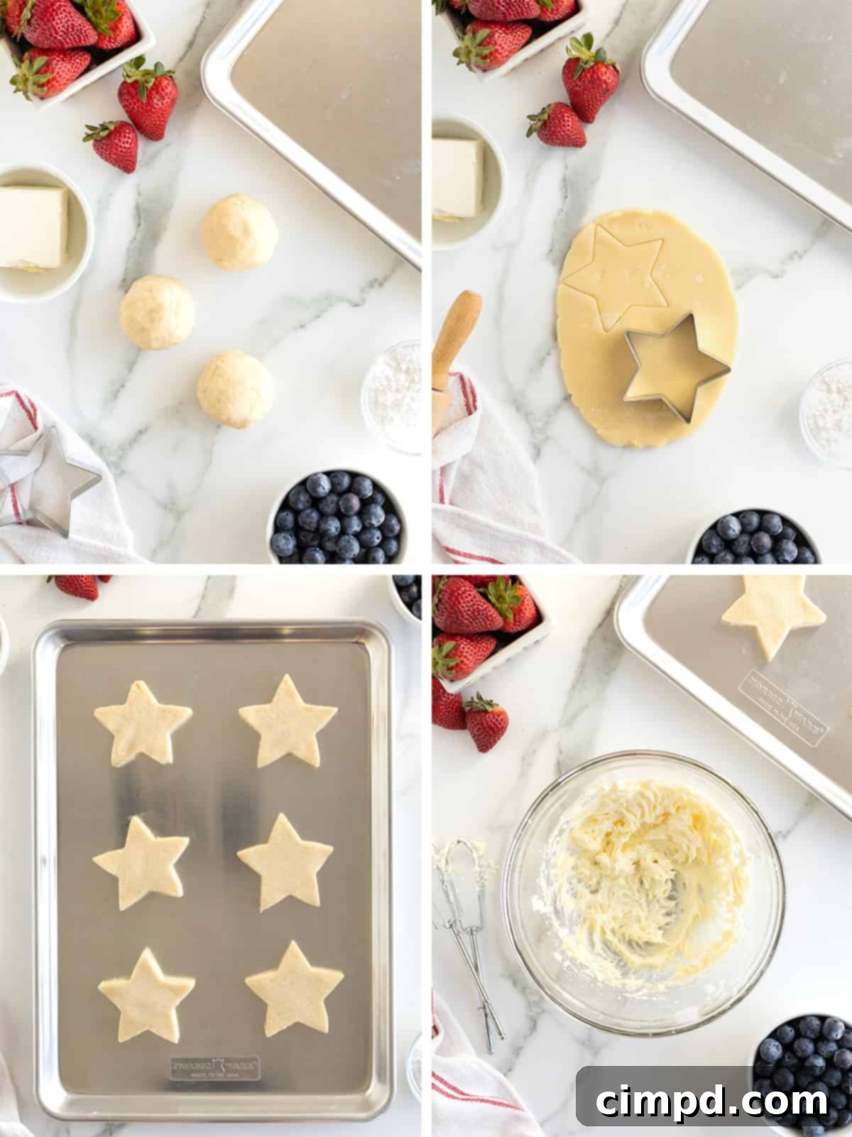 Star-Spangled Celebration Cookies 8 Detailed steps showing the preparation and icing process for Fourth of July Star Cookies, ensuring smooth and consistent application.